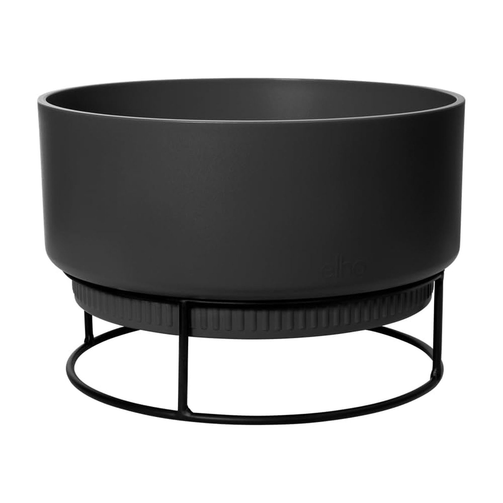 Elho Blumentopf b.for studio Designer Pflanzentopf Blumenschale, Ø 30 cm Schwarz mit Halterung