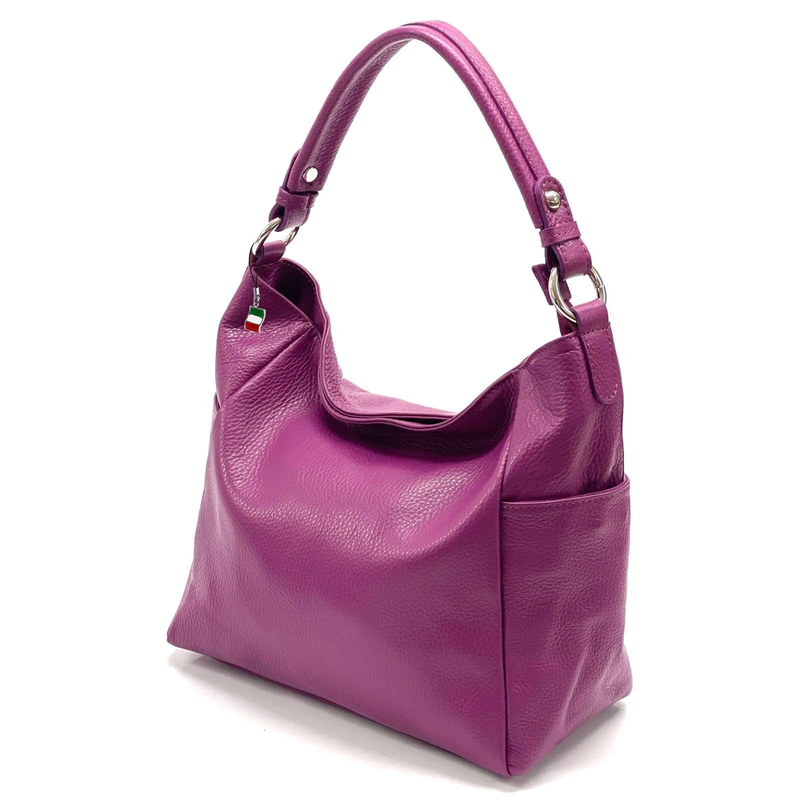 FLORENCE Schultertasche Florence Damen Schultertasche Echtleder (Schultertasche), Damen Schultertasche Leder, fuchsia, pink ca. 37cm x ca. 26cm hoch
