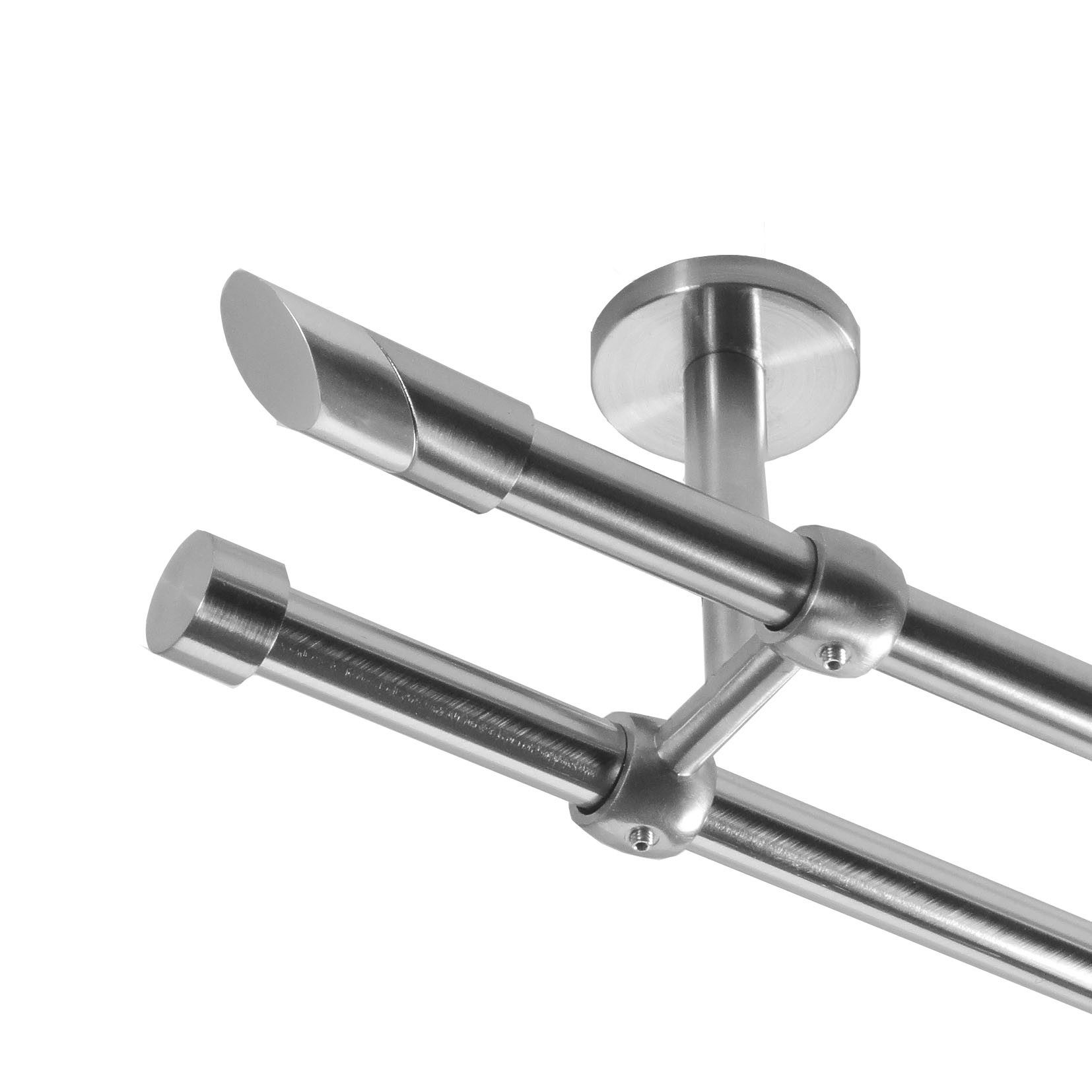 BASIT Gardinenstange Rohr Edelstahloptik 16 mm mit Deckenträgern 400 cm E13, Ø 16 mm, 2-läufig, verschraubt, Metall, D21 400 cm E13 Schräge