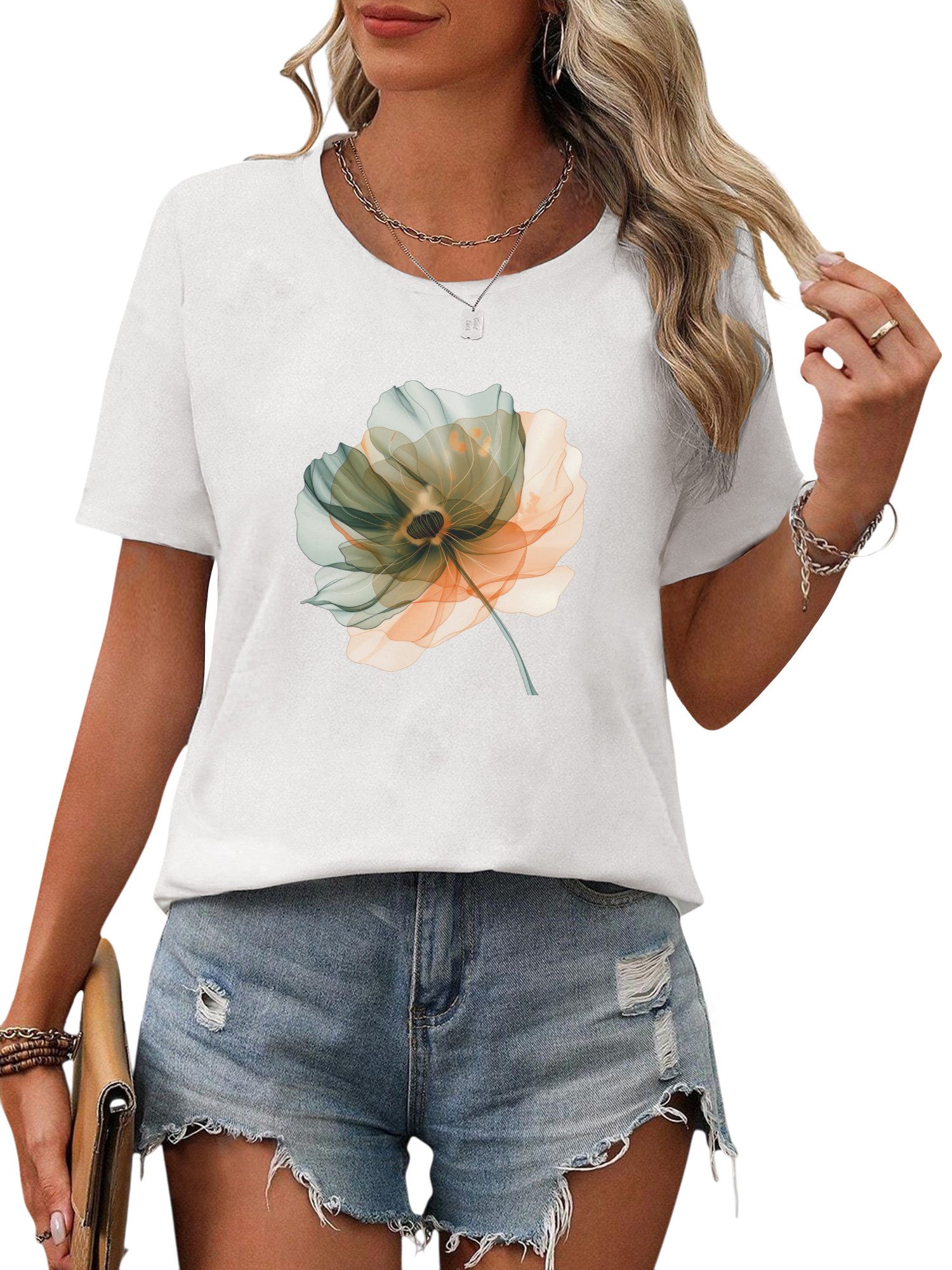 PYL Print-Shirt Damen Casual Kurzarmshirt mit günstig online kaufen