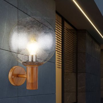 Globo Außen-Wandleuchte, Leuchtmittel nicht inklusive, Außenleuchte Wandlampe Gartenleuchte ALU Glas Edelstahl Holzoptik