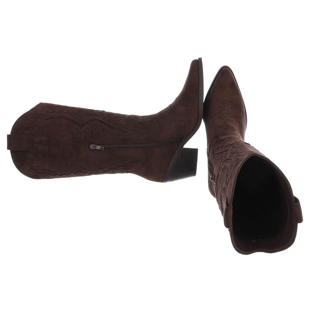 Ital-Design Damen Cowboystiefel mit Blockabsatz und Prägung Westernstiefel (92002504) Blockabsatz Stiefel in Braun