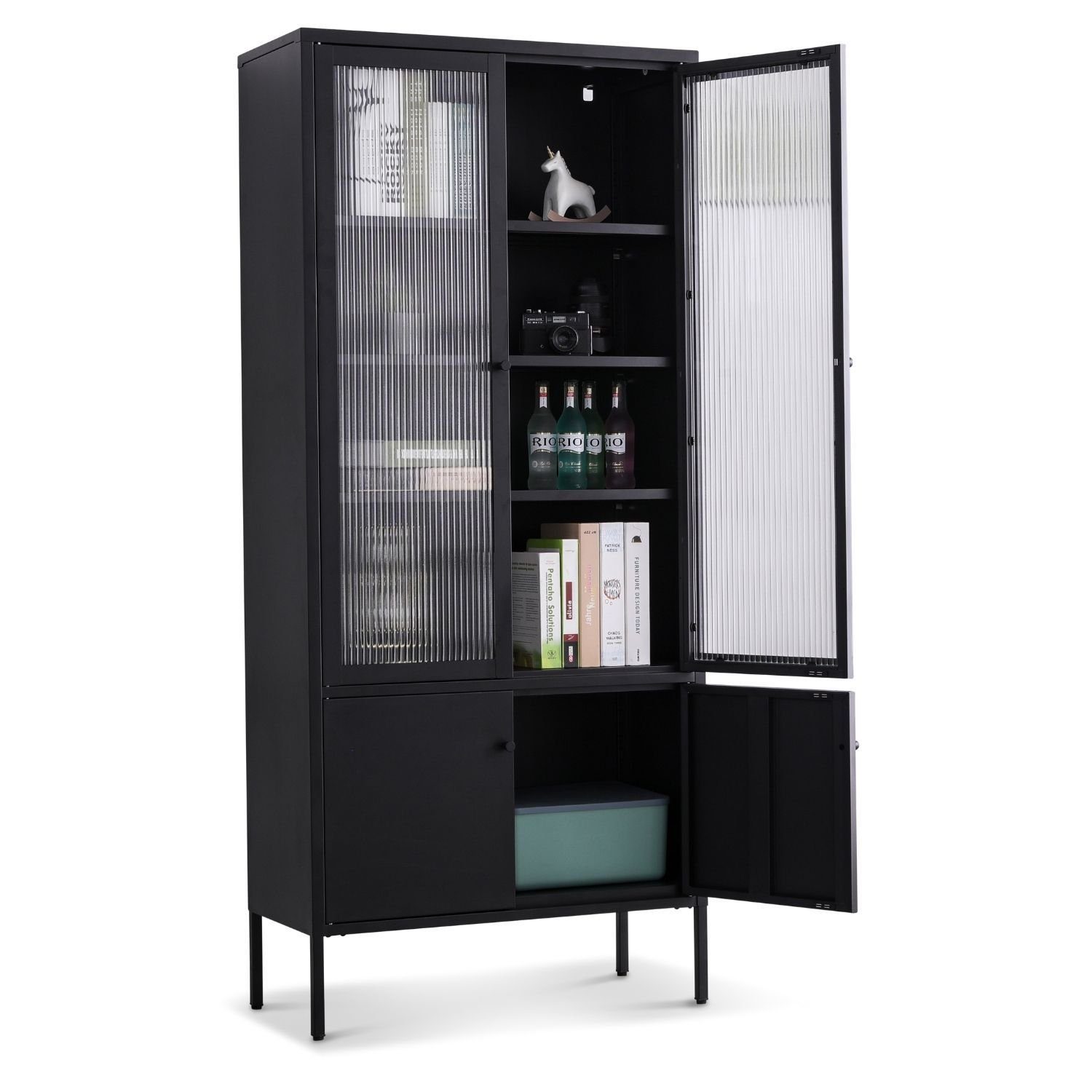 Coemo Standvitrine TOKIO Schwarz Vitrinenschrank Glastüren günstig online kaufen