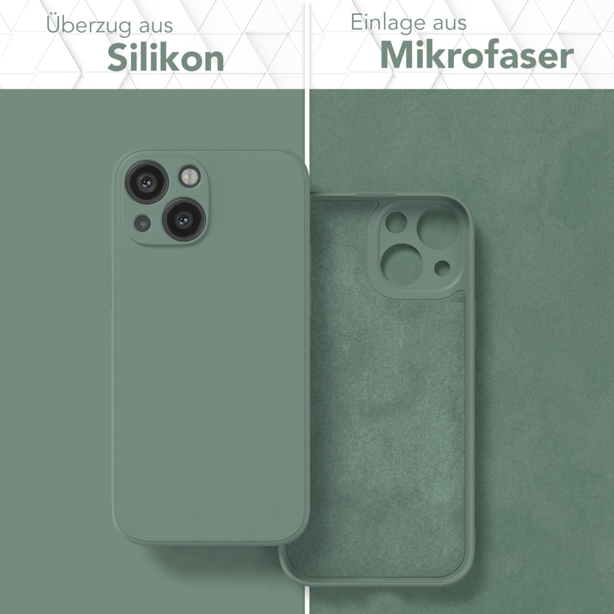 EAZY CASE Handyhülle für Apple iPhone 13 Mini Hülle Silikon 5,4 Zoll, Schutzhülle mit Kameraschutz stoßfest telefonhülle Matt Dunkelgrün