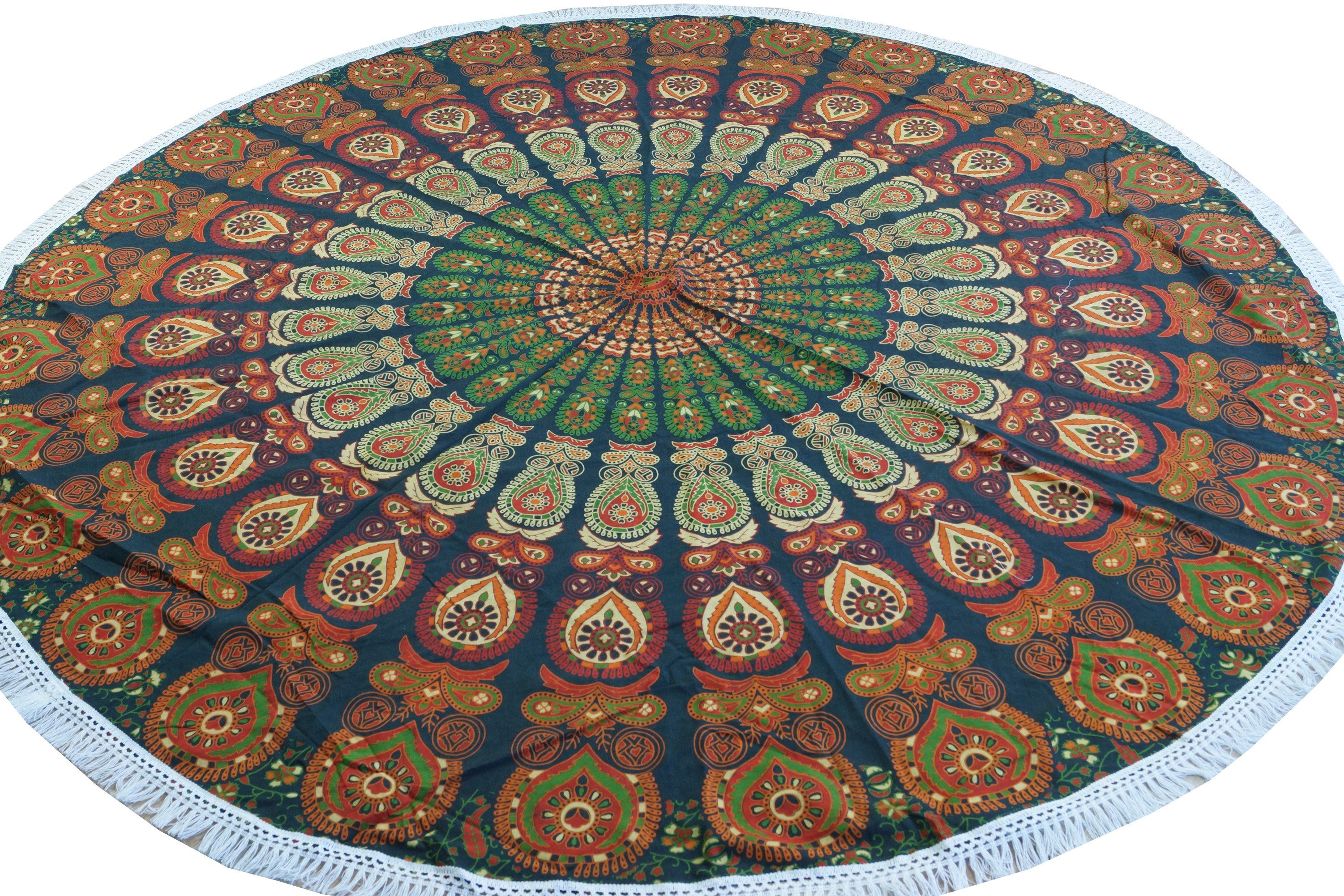 Tagesdecke Rundes indisches Mandala Tuch, Boho Tagesdecke,.., Guru-Shop grün/orange
