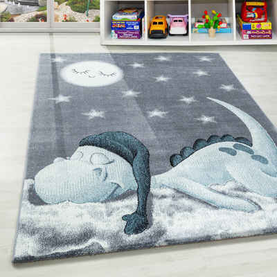 Kinderteppich Dinosaurier Design, Carpettex, Läufer, Höhe: 10 mm, Teppich Kinderzimmer Dinosaurier Design Kinder Teppich Blau Babyzimmer