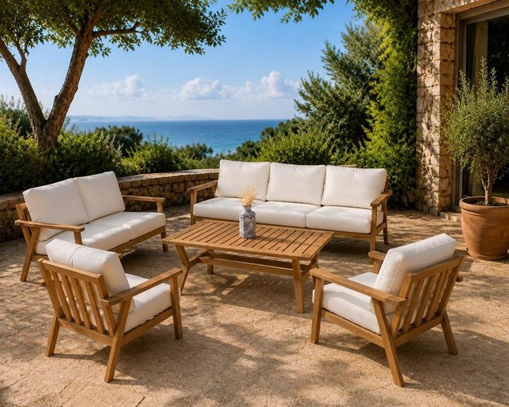 Xlmoebel Gartenlounge-Set Moderne Gartenlounge mit 3-Sitzer, 2-Sitzer, Sesseln und Tisch, (5-tlg), Made in Europa