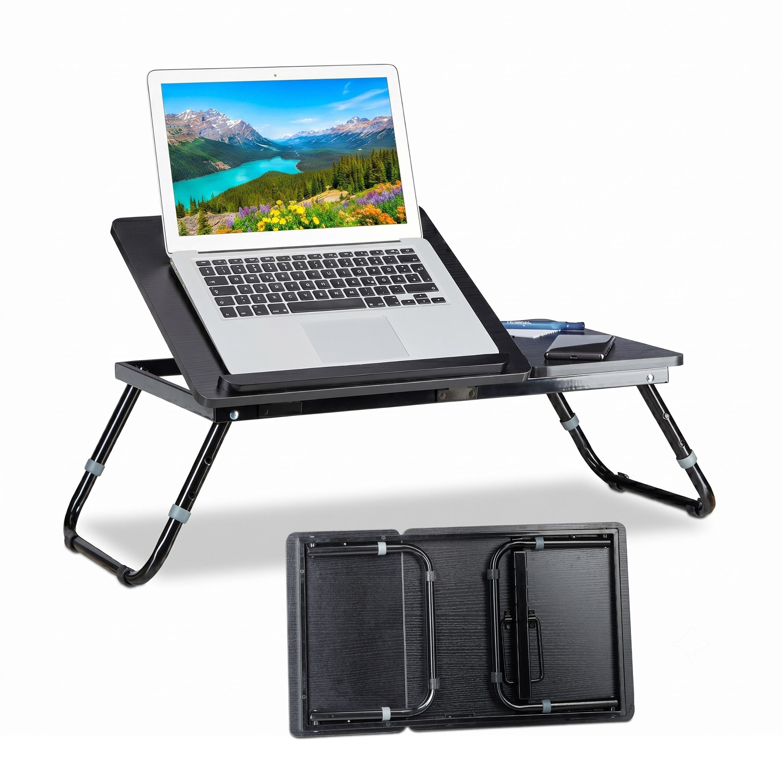 relaxdays Laptop Tablett Laptoptisch fürs Bett schwarz, Faserplatte, (1-tlg)