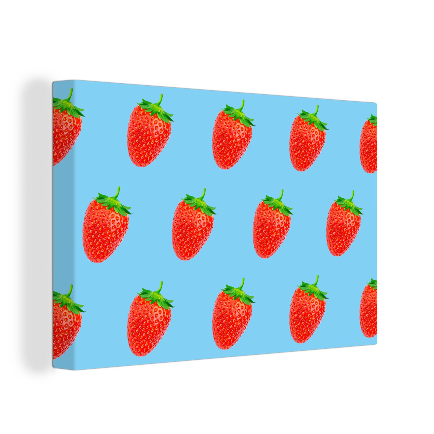 OneMillionCanvasses® Leinwandbild Erdbeere - Muster - Sommer, (1 St), Wandbild Leinwandbilder, Aufhängefertig, Wanddeko, 30x20 cm