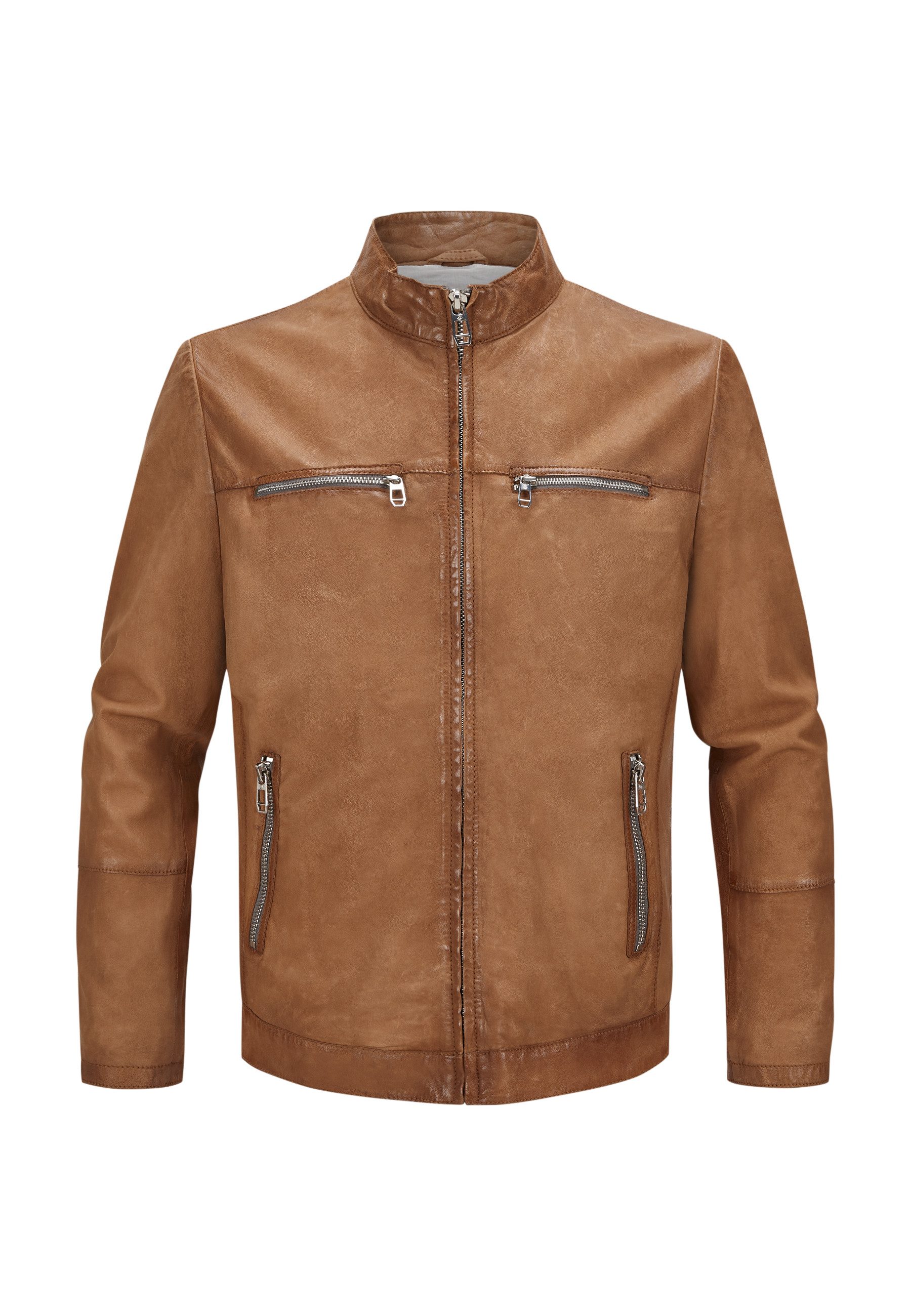 Lederjacke MSBurling Herren Bikerjacke Jacke Leder klassisch