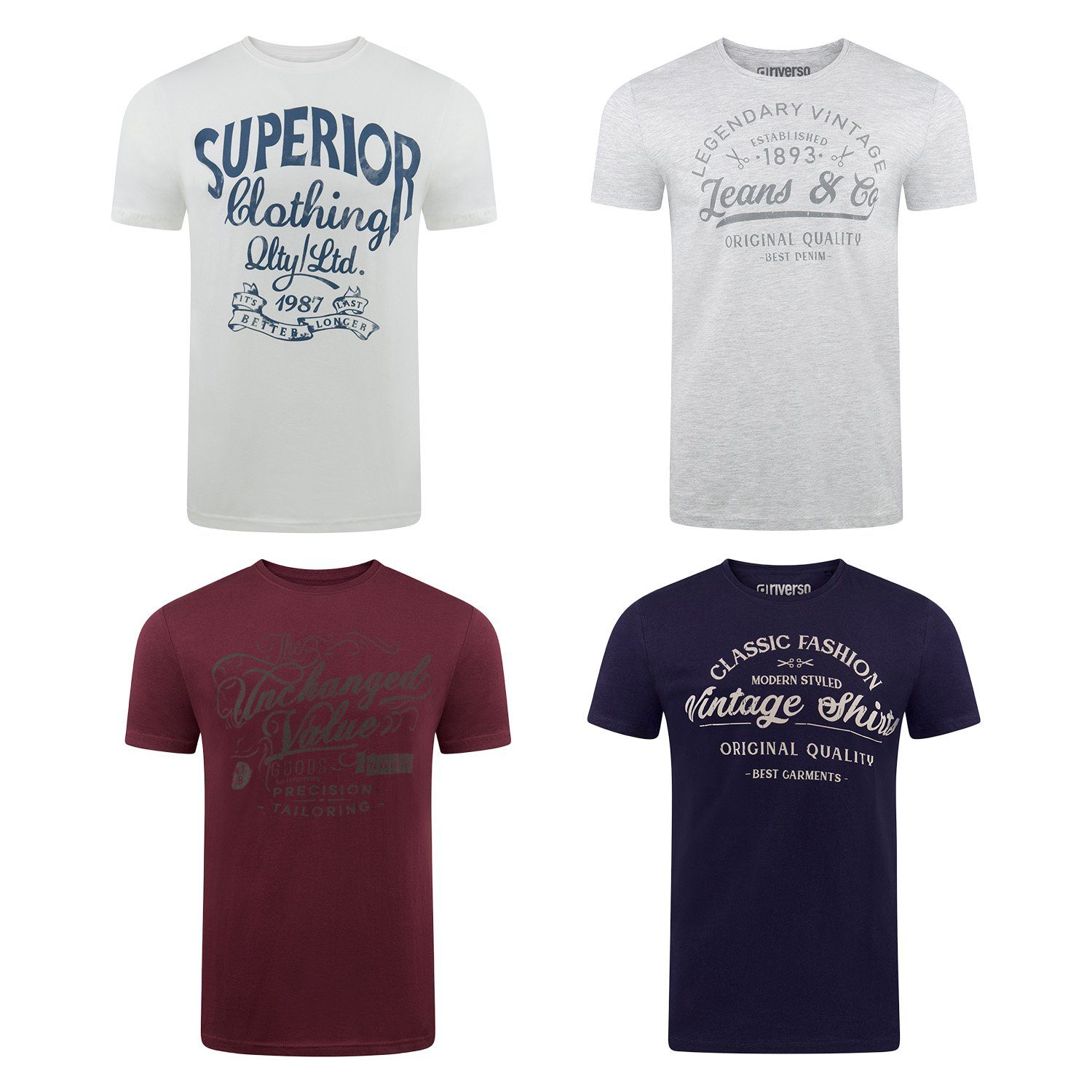 riverso Tshirt Herren Baumwolle Regular Fit RIVLeon 4er Set Pack günstig online kaufen