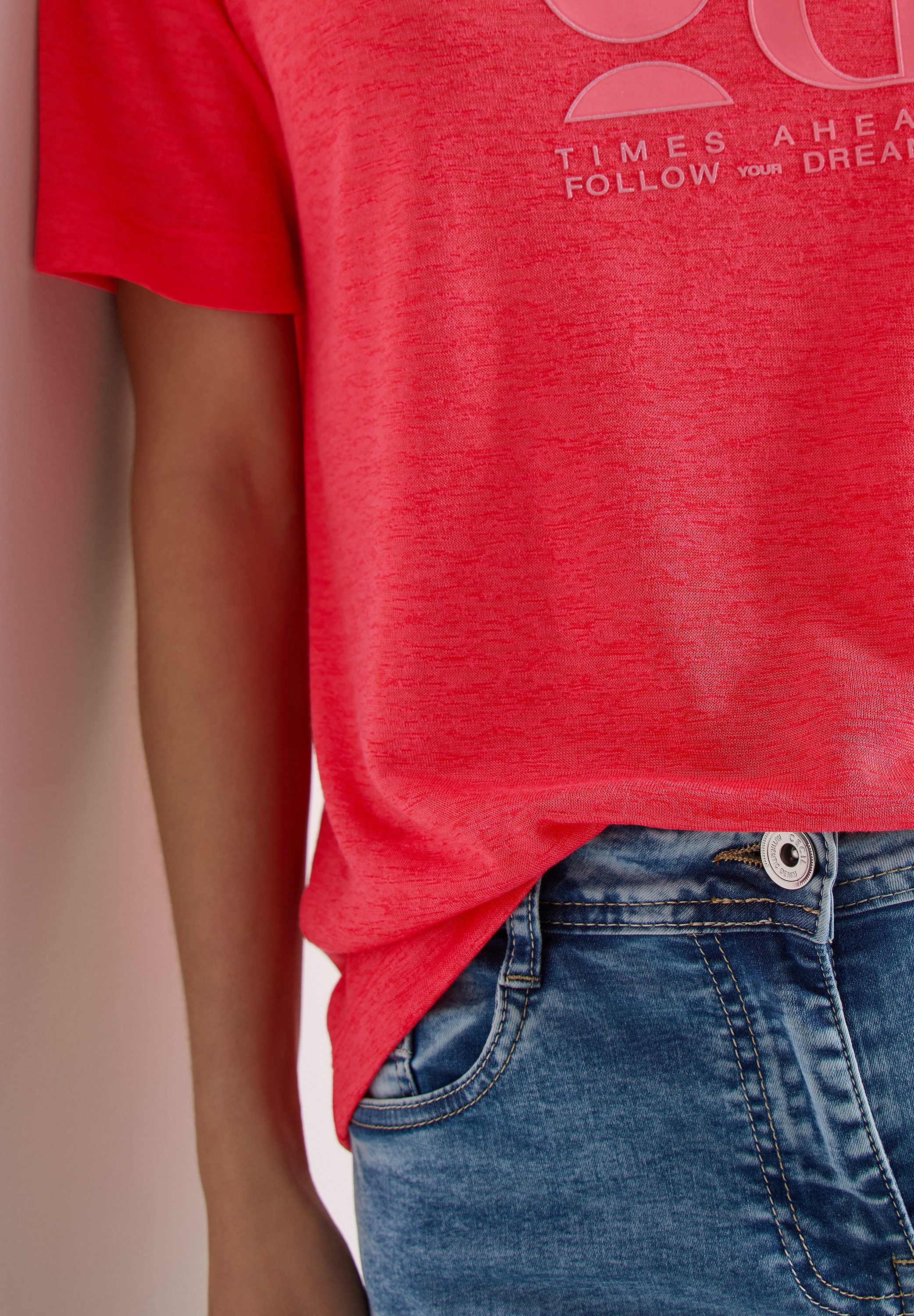 CECIL Kurzarmshirt Sommershirt in Leinen-Optik mit Print – Bild 4 von 5