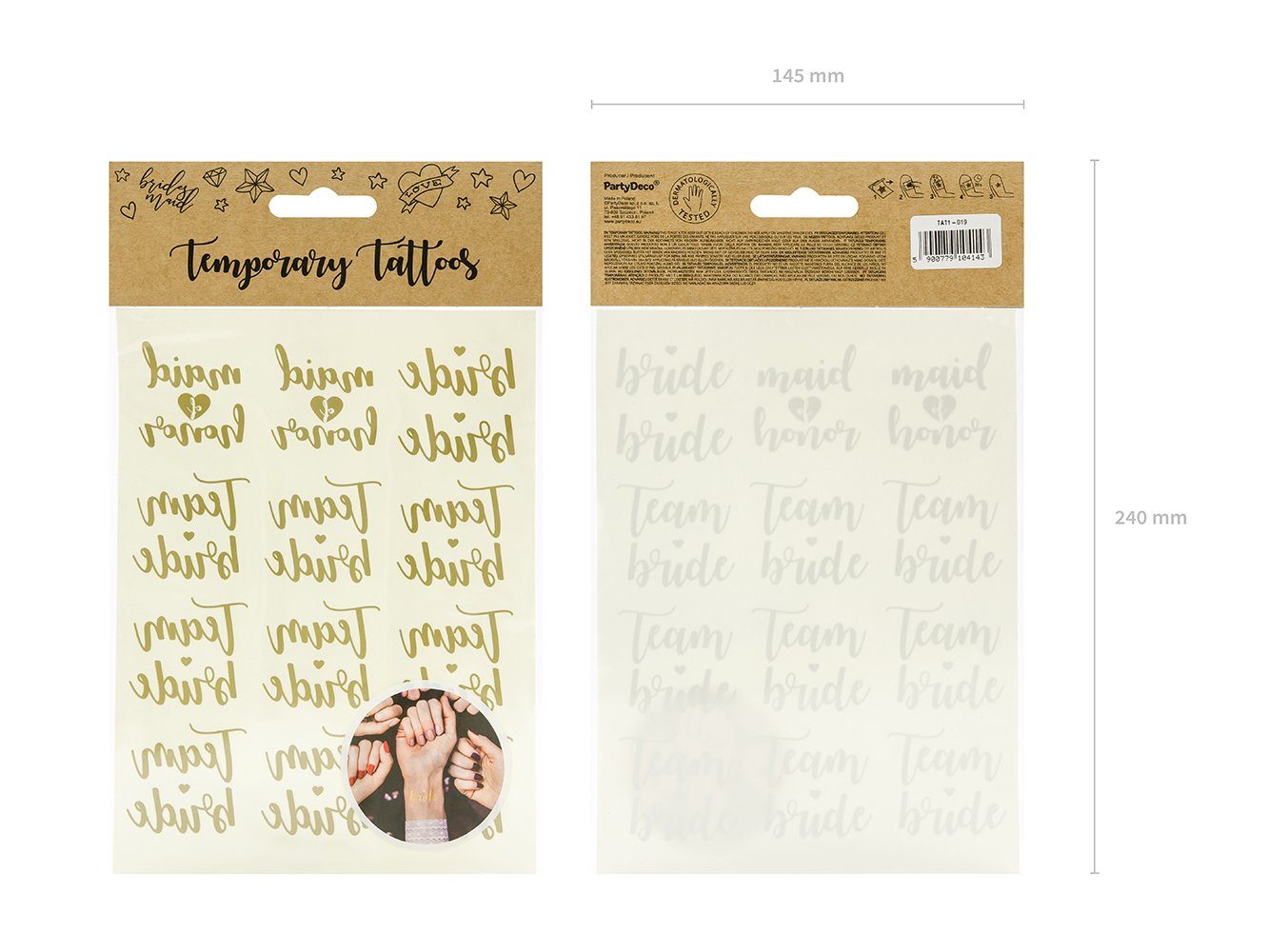 partydeco Schmuck-Tattoo, Temporäre Tattoos zum Aufkleben auf die Haut für JGA Gold