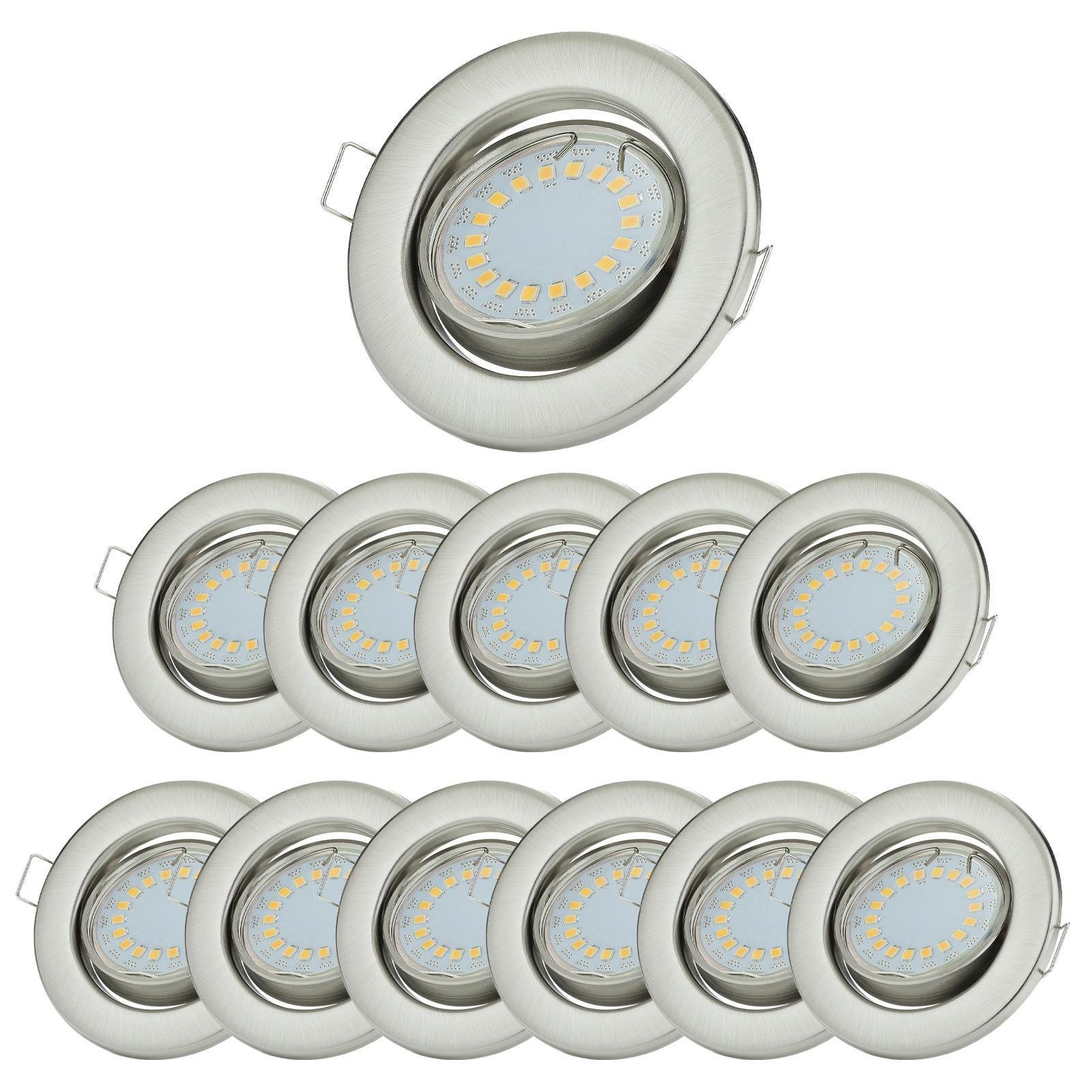 Sweet LED LED Einbaustrahler 12er Set rund schwenkbar chrom gebürstet 230V 5W GU10 LED Deckenspots, LED fest integriert, 6500K - kaltweiß, Deckenstrahler, Einbauleuchten