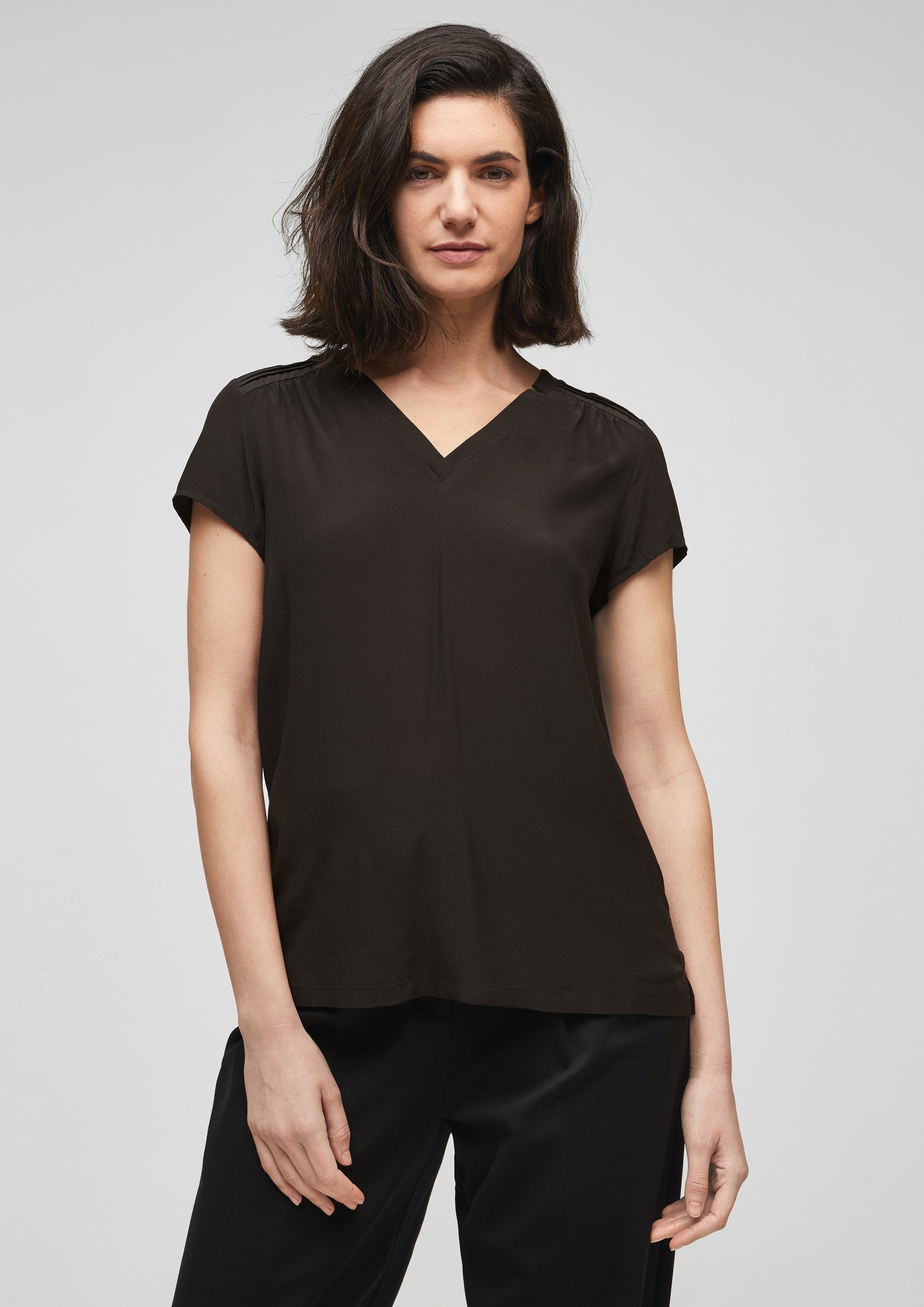 Damen Shirts s.Oliver BLACK LABEL Kurzarmshirt Blusenshirt mit Biesenfalten (1-tlg)