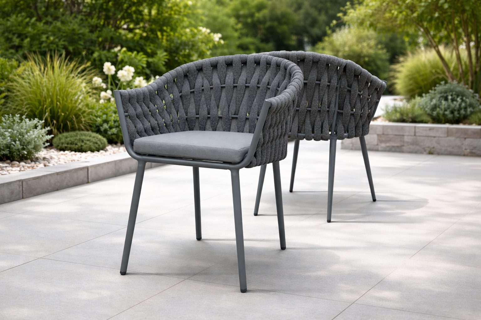 Destiny Garten-Essgruppe MOLINO ARONA, (9-tlg., 4x Sessel, 1x Tisch), 4x Sessel +Polster, 1x Tisch ausziehb. 120/170cm, 145/199 cm