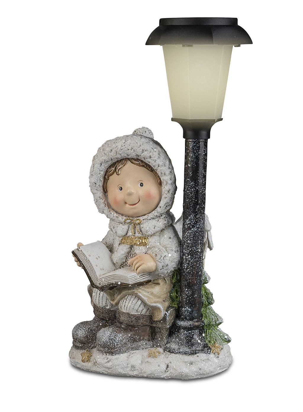LED-Dekofigur Engel sitzend mit LED Laterne 31 cm