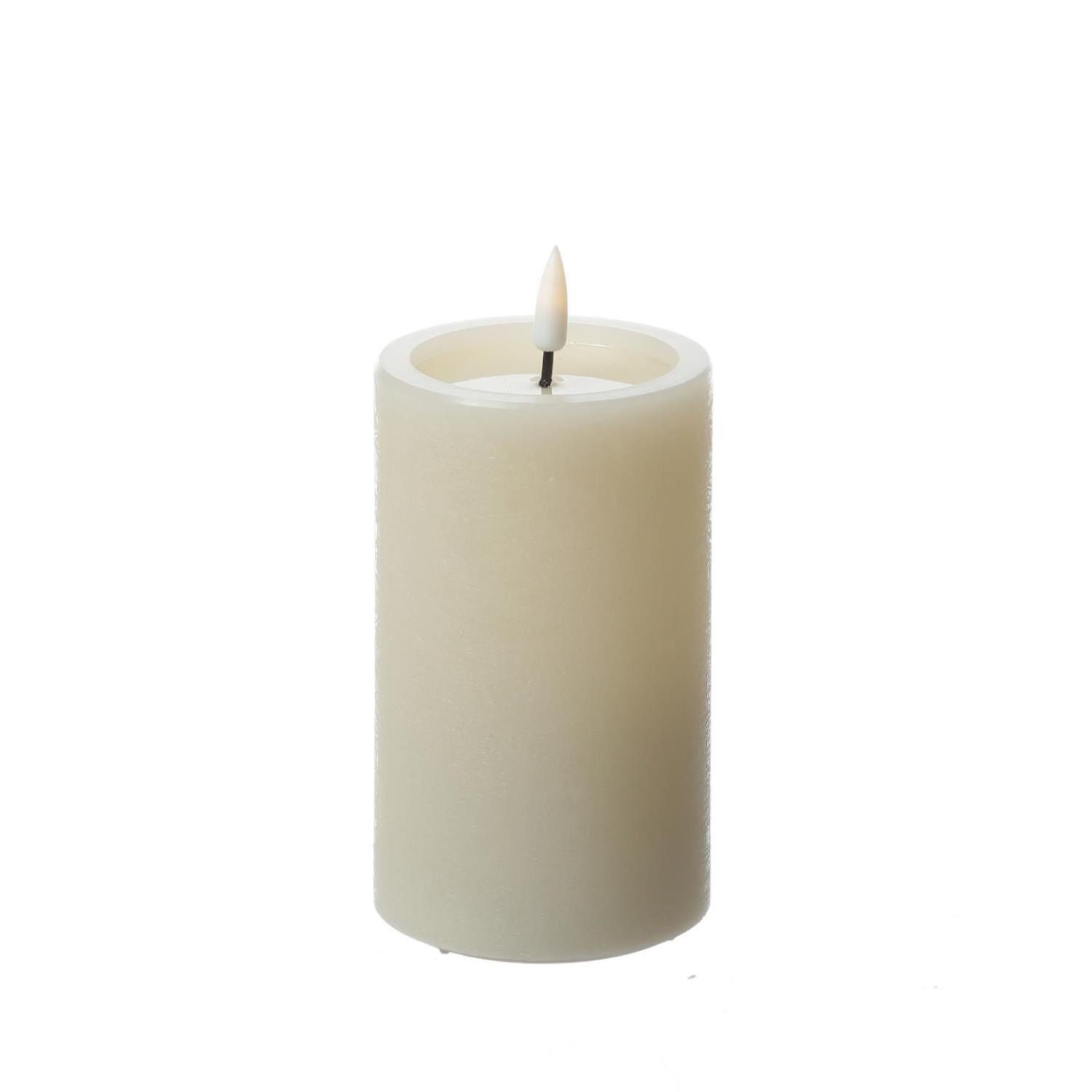 LED-Kerze UNIQUE Stumpenkerze Rustik-Optik Echtwachs 7,5x12,5cm bis 1500h creme