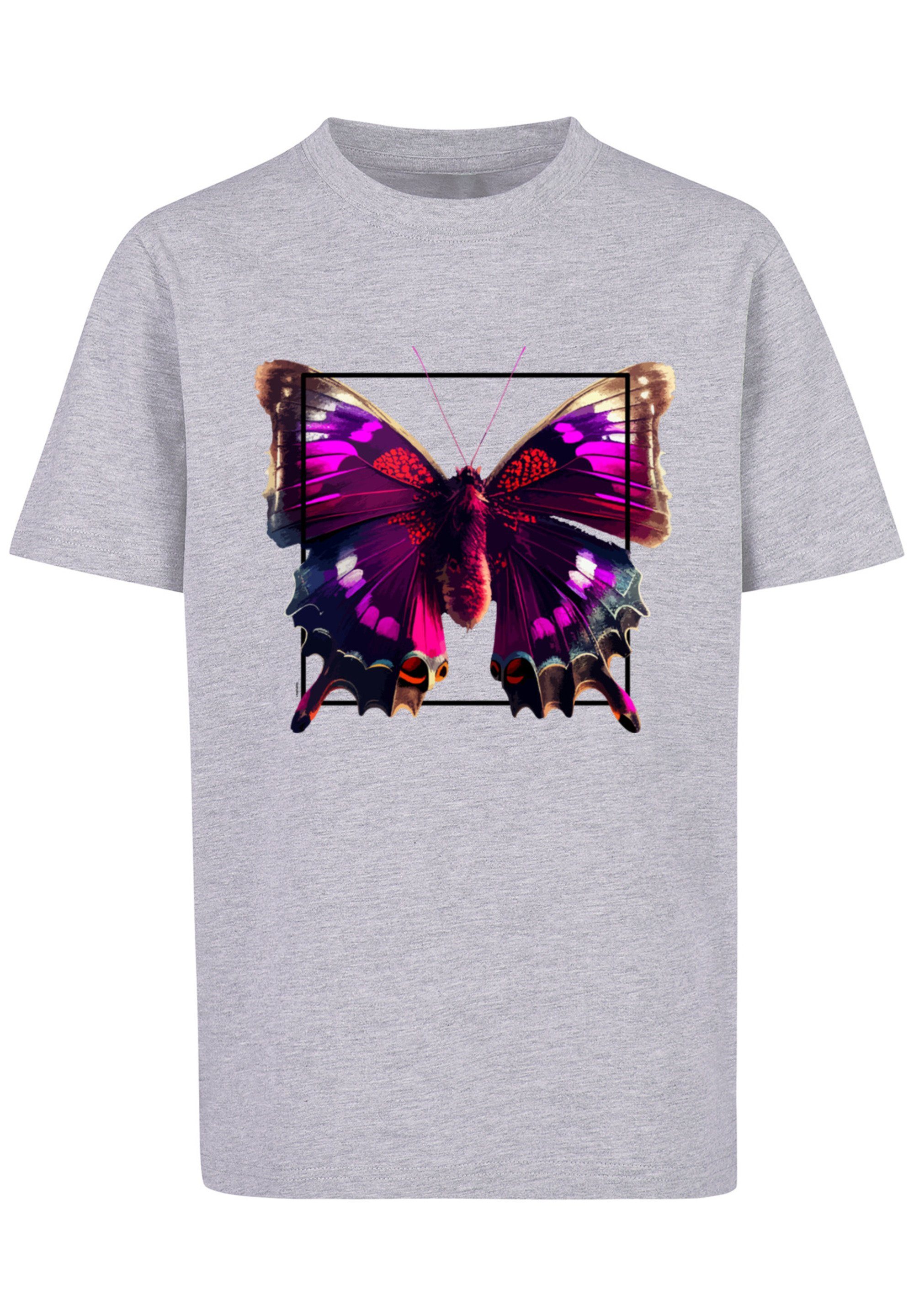 F4NT4STIC T-Shirt Pink Schmetterling UNISEX grey TEE heather Print