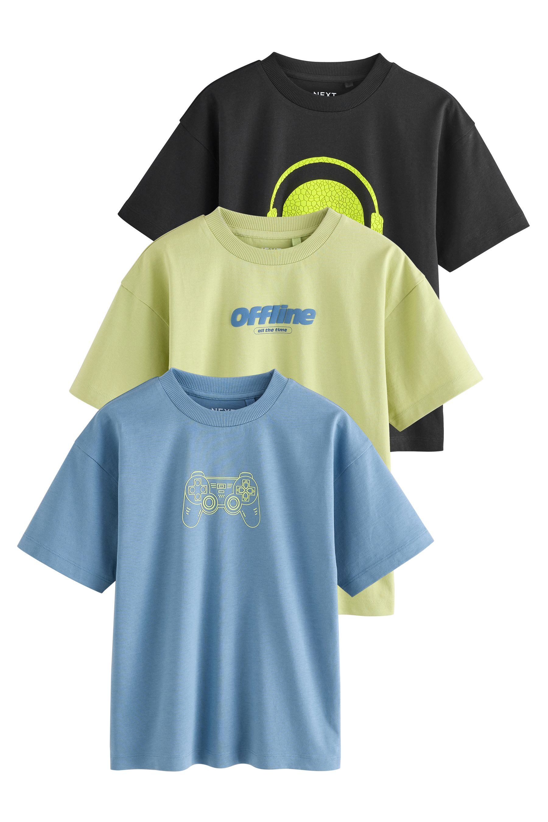Next Print-Shirt Relaxed Fit Kurzarm-T-Shirts mit Grafik, 3er-Pack (3-tlg)