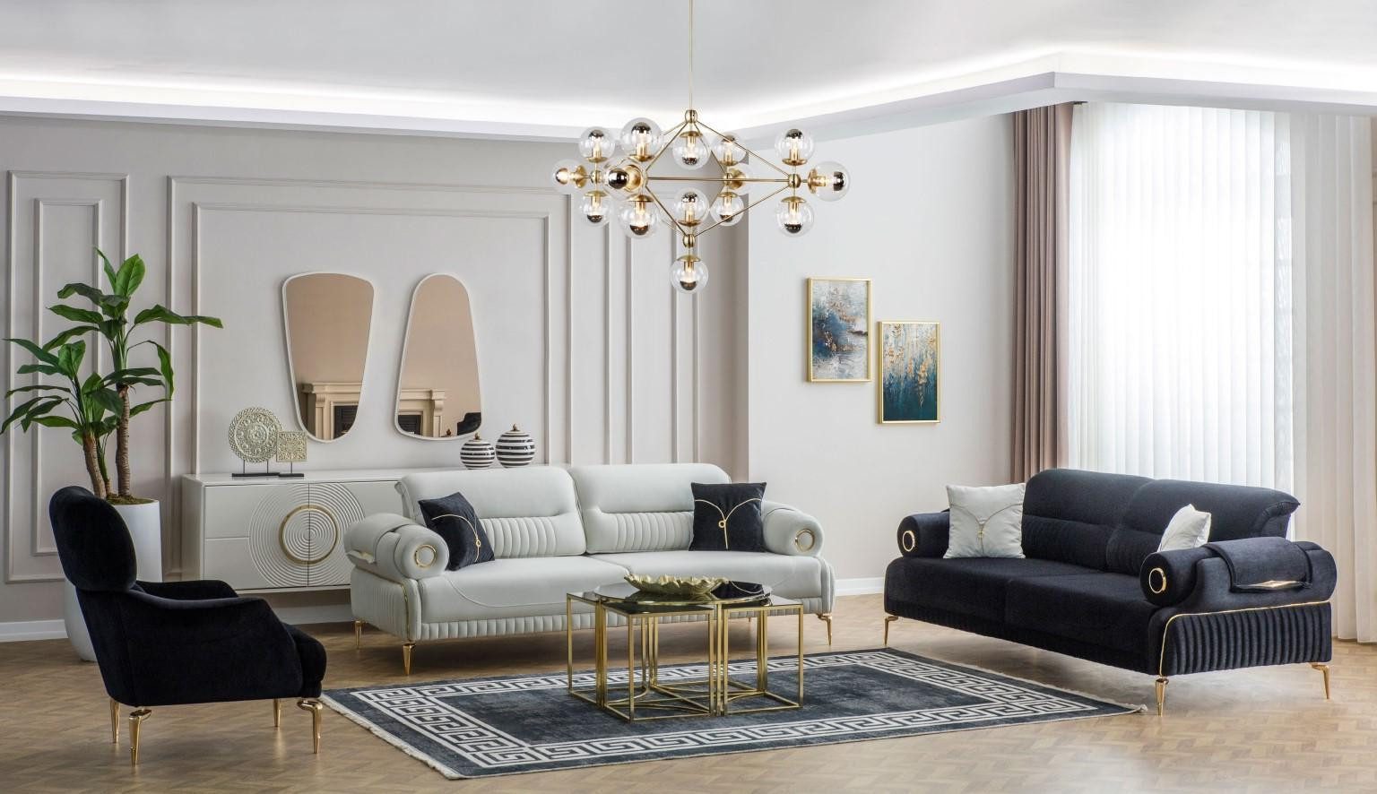 Xlmoebel Polstergarnitur Elegantes Sofa-Ensemble mit Edelstahlgestell und Stoffbezug, (Polstergarnitur, 3-tlg., Sofagarnitur 3 + 3 + 1 Sitzer), Hergestellt in Europa