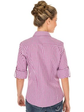 OS-Trachten Trachtenbluse Trachtenbluse CHECKERED Langarm Stick beere