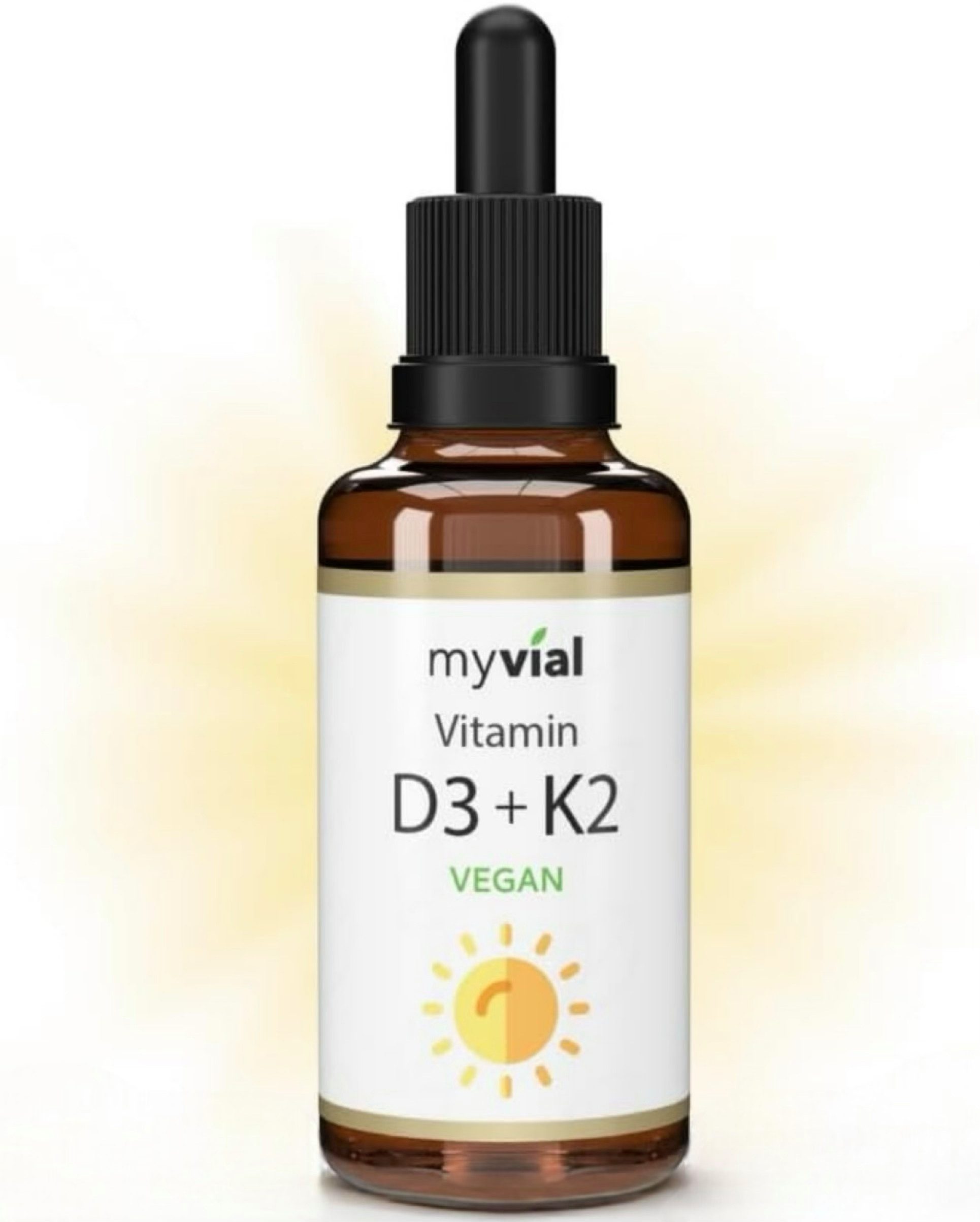 myvial Pflanzliches Vitamin D3 + K2 Komplex - 50ml - hochdosierte Tropfen, 1.000 I.E., pflanzliche Quellen, ca. 1.700 Tropfen à 50 ml, plastikfrei verpackt, reicht für mehrere Monate, höchste Qualität