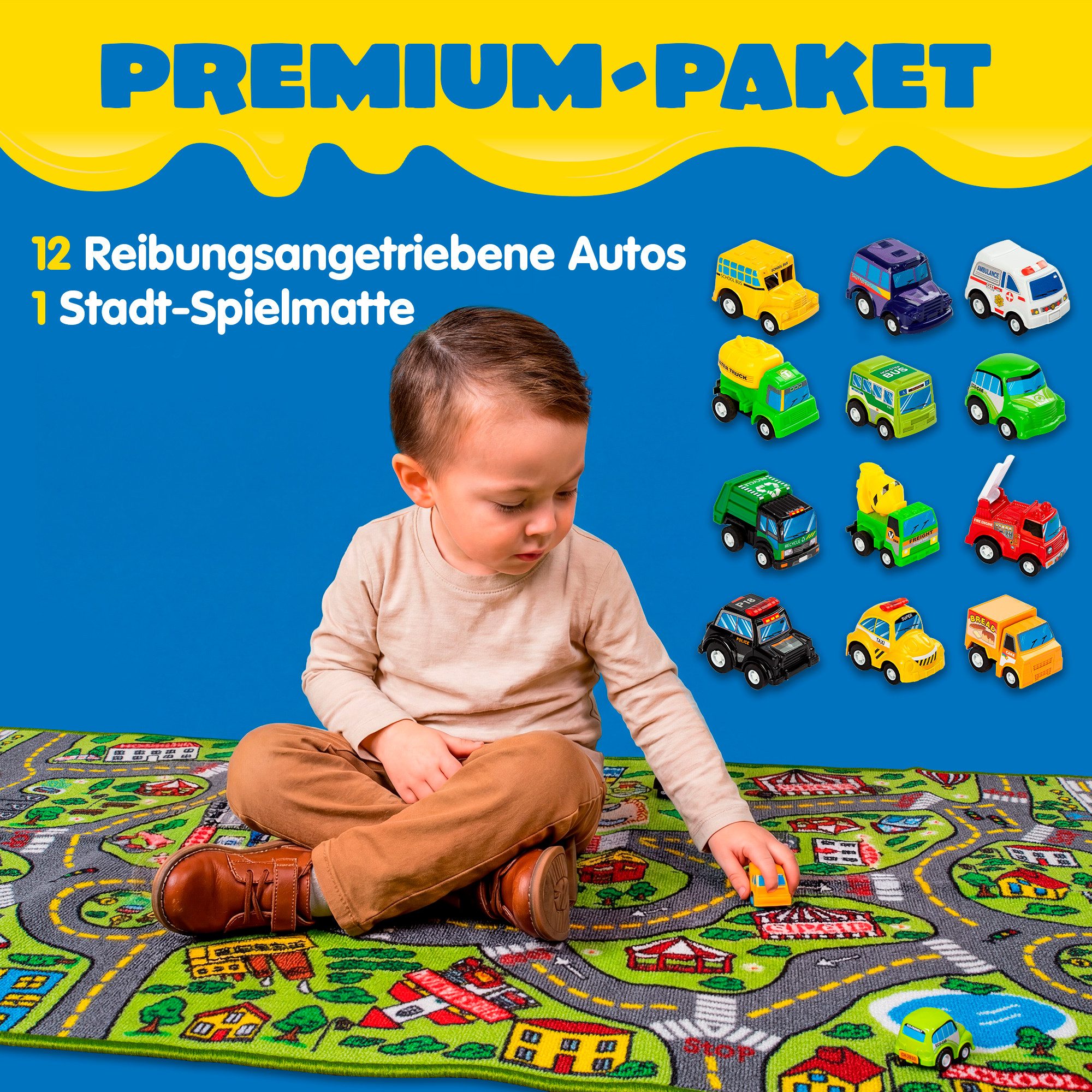 JOYIN Kinderteppich JOYIN Teppich Kinderzimmer 80x150cm mit 12 Mini Auto Spielzeug – Bild 2 von 5