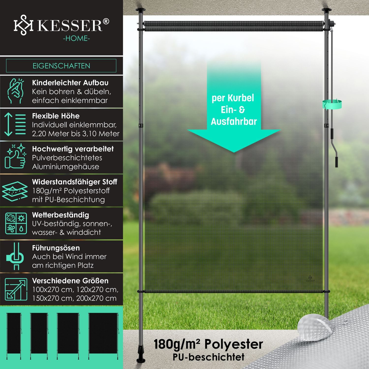 KESSER Senkrechtmarkise Klemmmarkise Ausziehbar Blickdicht Vertikal Markise günstig online kaufen