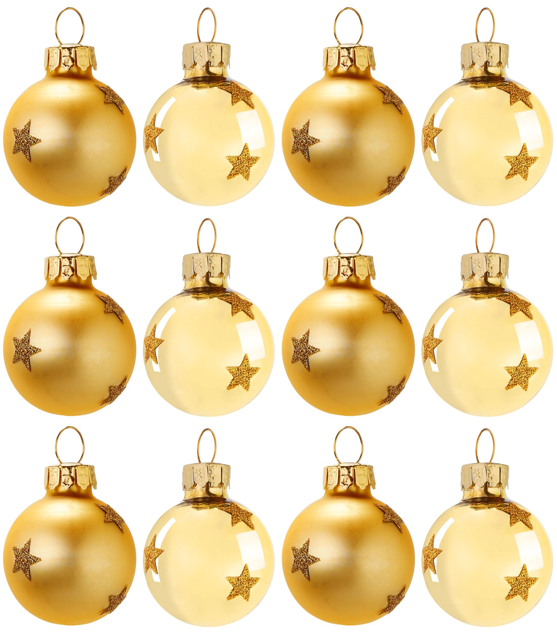 Mini (12 St), für Handbemalter Set Sternen Weihnachtsbaumkugel Gold und BRUBAKER Kugeln - 3 Baumkugel Weihnachtsdeko Baumschmuck Weihnachtsbaum cm mit - Glitzer Weihnachtskugeln