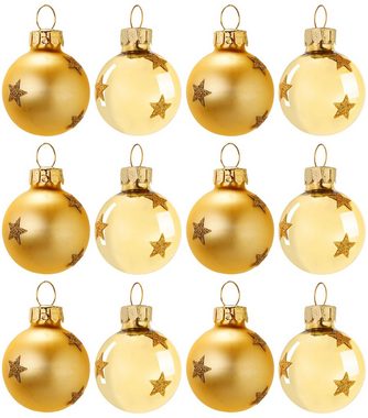 BRUBAKER Weihnachtsbaumkugel Weihnachtskugeln - 3 cm Baumkugel Set - Handbemalter Baumschmuck (12 St), Mini Kugeln mit Glitzer Sternen für Weihnachtsbaum und Weihnachtsdeko