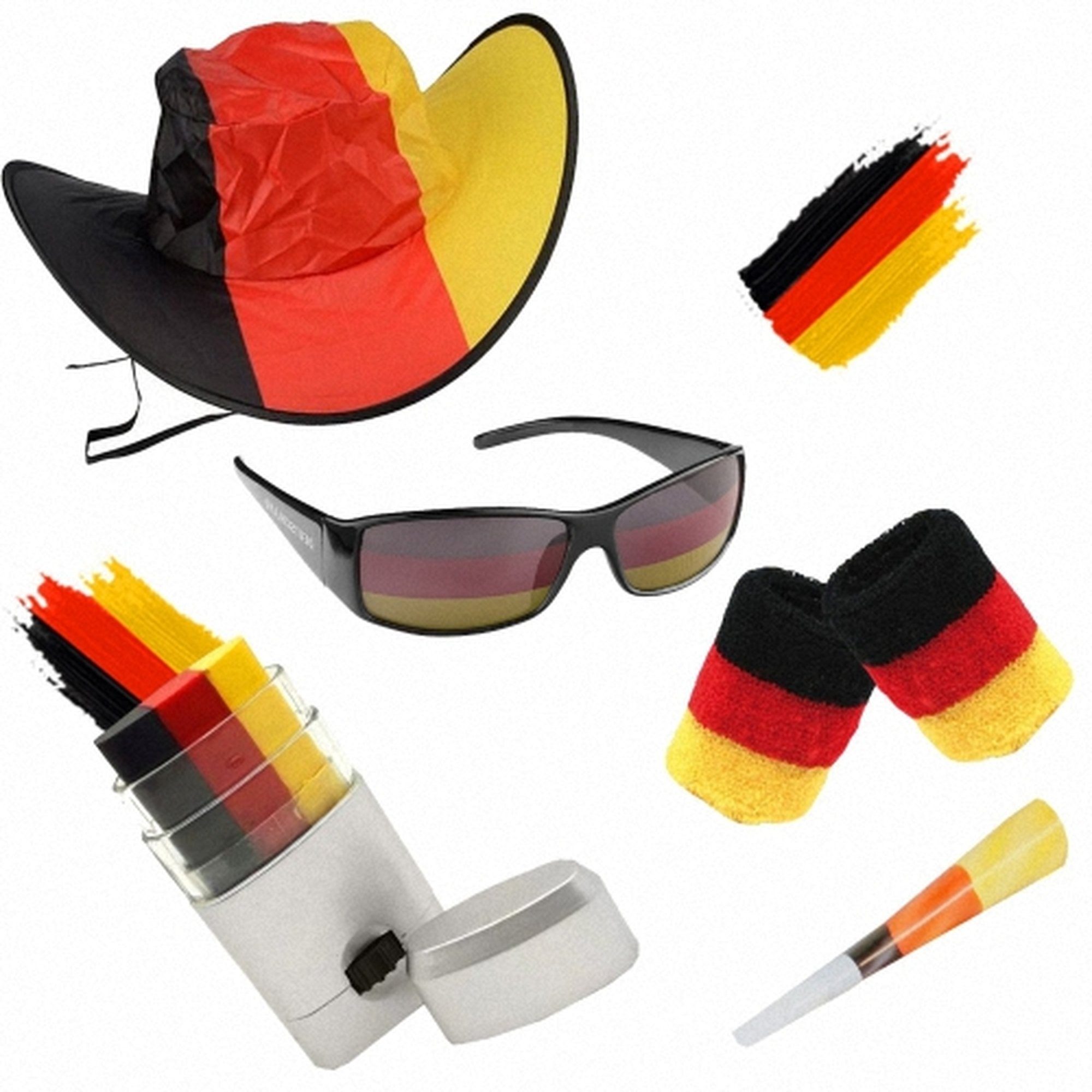 Taffstyle Kostüm Männer Fan Set Deutschland Fanartikel Land Armband Hut Schminke Brille, EM WM Länderflagge Flagge Handball Eishockey Basketball Fussball