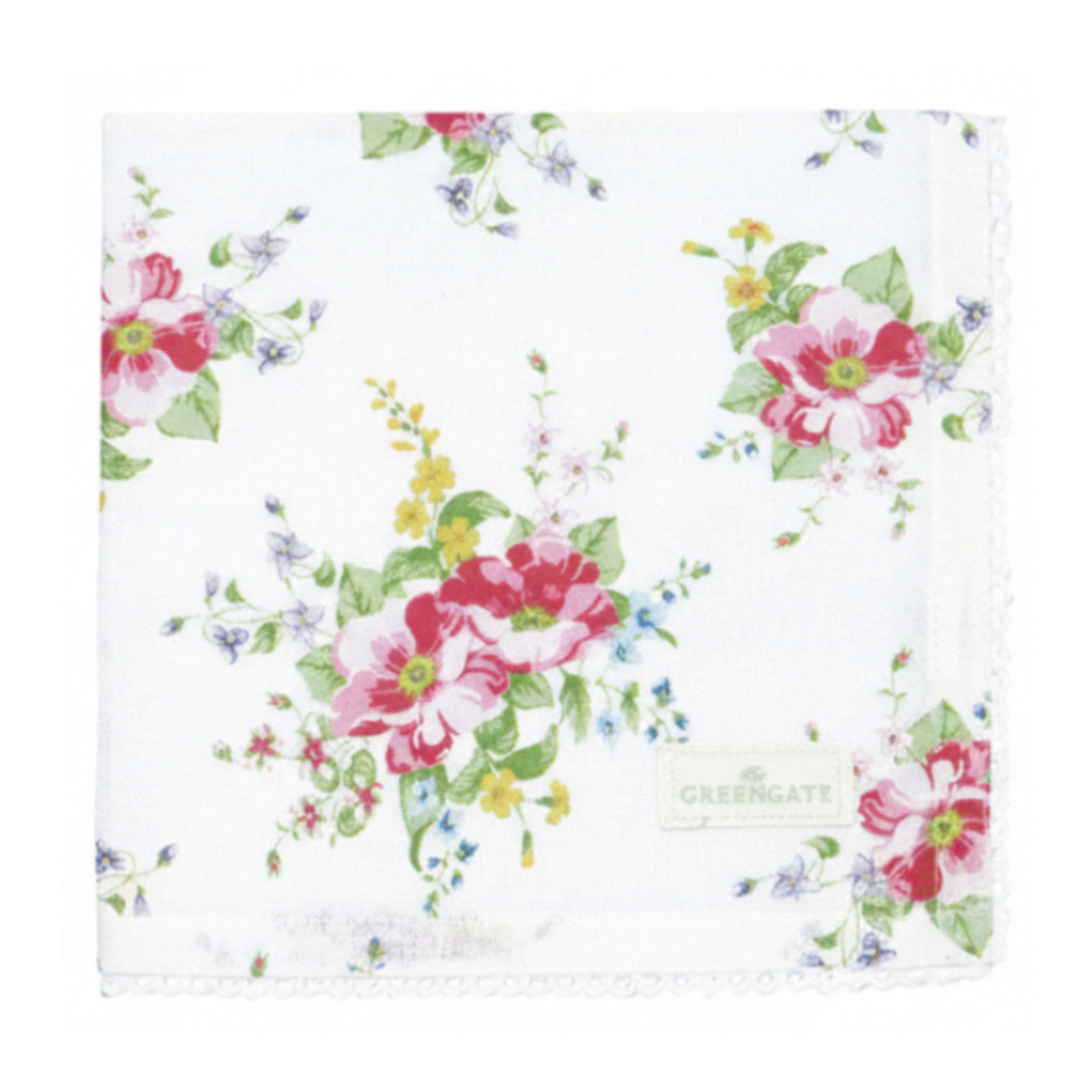 Greengate Stoffserviette GreenGate Stoffserviette mit Spitze Ailia Weiß/Florales Muster