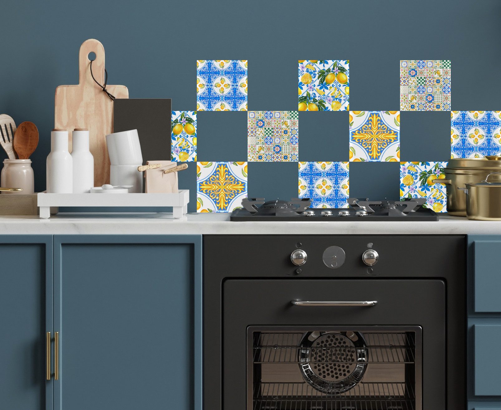 queence Плиткаaufkleber Zitronen und Ornamente (12 St), selbstklebend, 12er Set