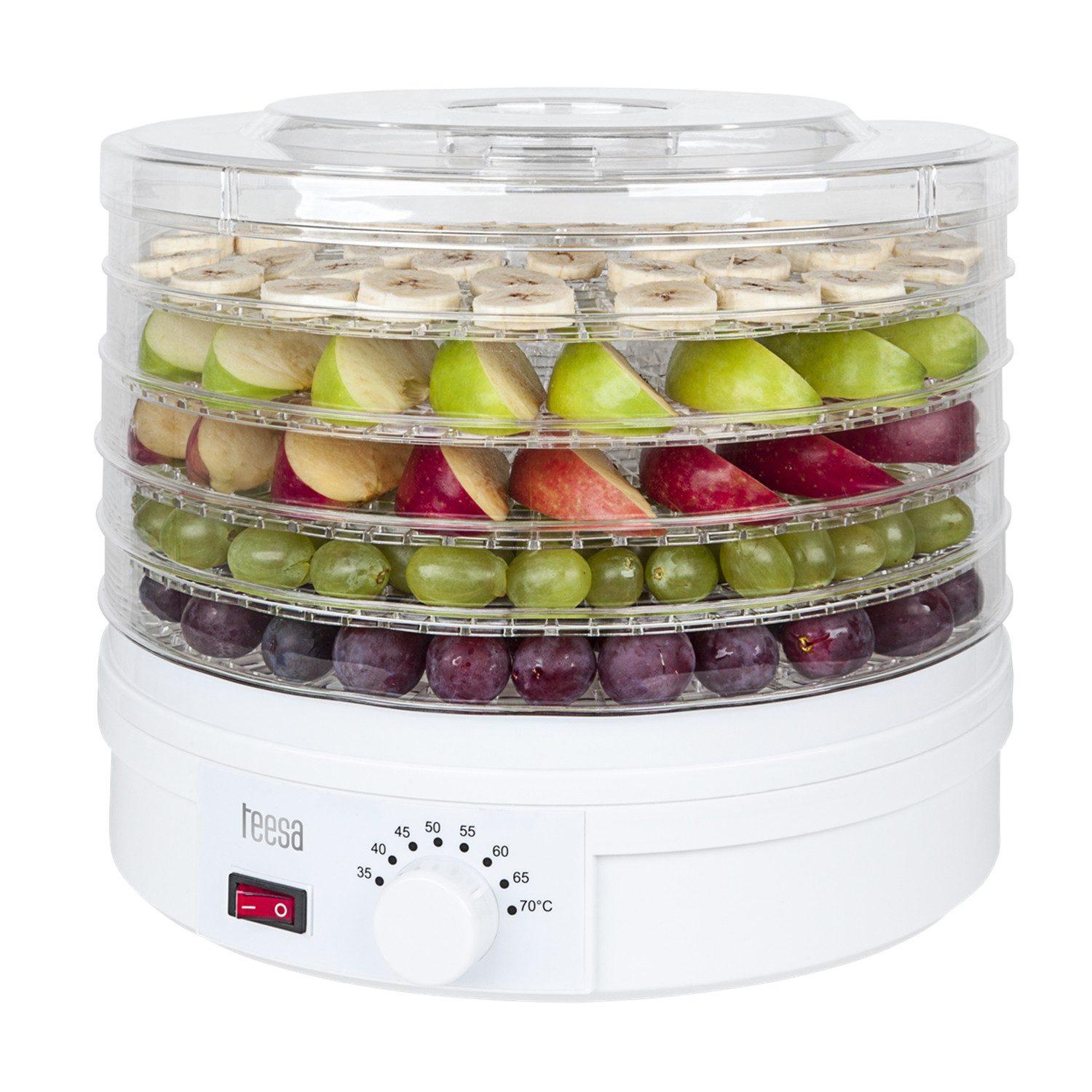 Teesa Dörrautomat TSA3030 Dehydrator Obst, Gemüse, Pilze und Kräuter Trockner 250 W, Durchmesser der Platten: 32 cm