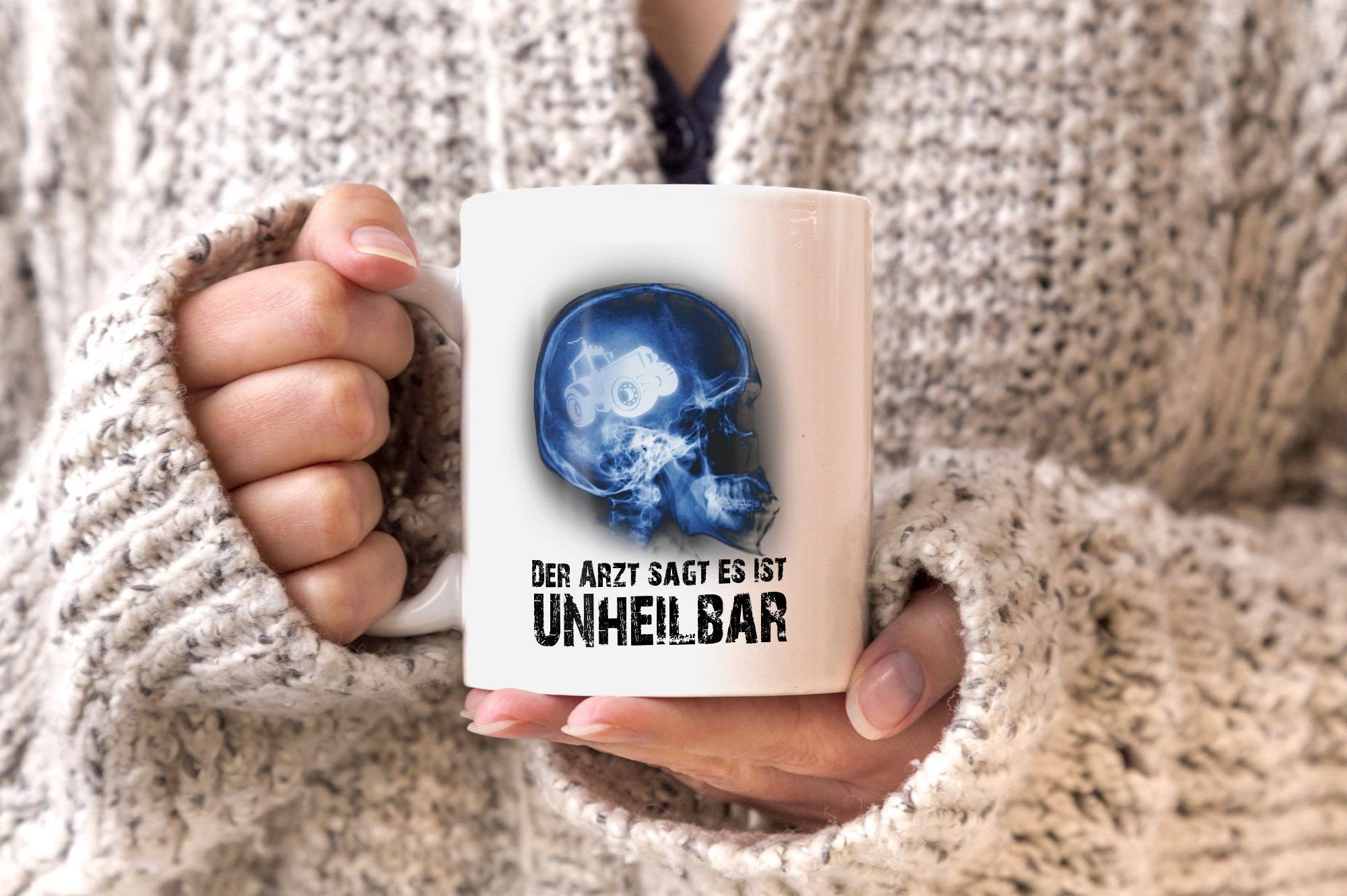 Arzt Keramik Schädel Xray es MoonWorks Schädel Farmer weiß ist sagt Diagnose Hobby Tasse Kaffee-Tasse Röntgenbild unheilbar Trecker Der Landwirt Moonworks®, Traktor Geschenk-Tasse