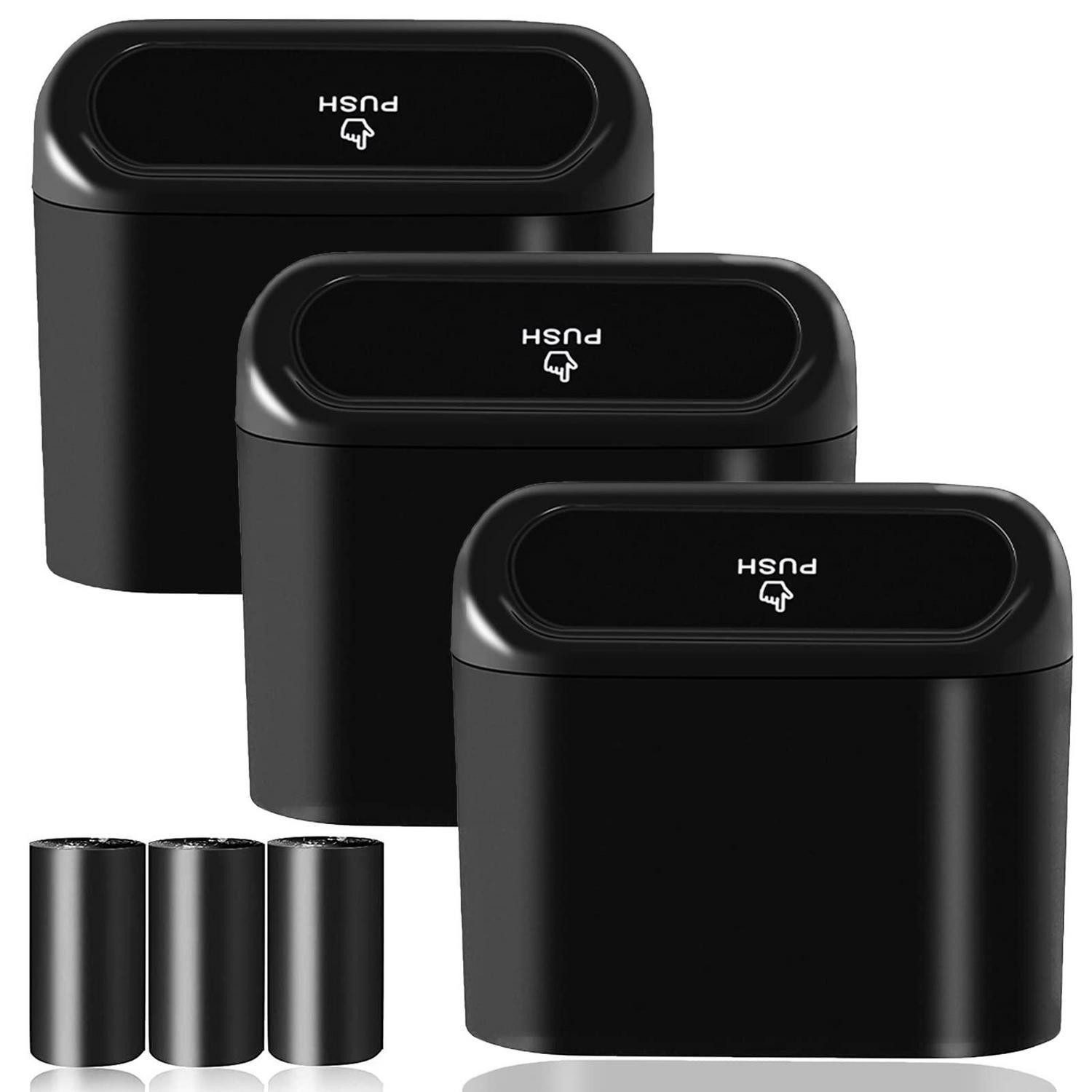 LuxusKollektion Mülleimer Auto Mülleimer mit Deckel 3er Pack Schwarz