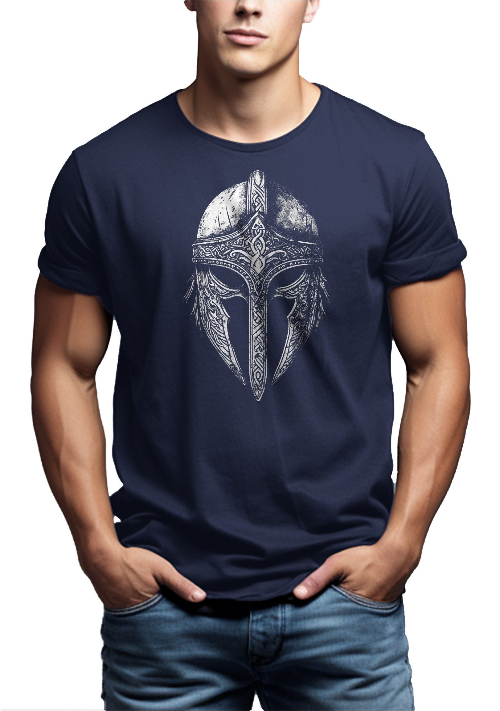 MAKAYA T-Shirt Wikinger Aufdruck Helm Motiv günstig online kaufen
