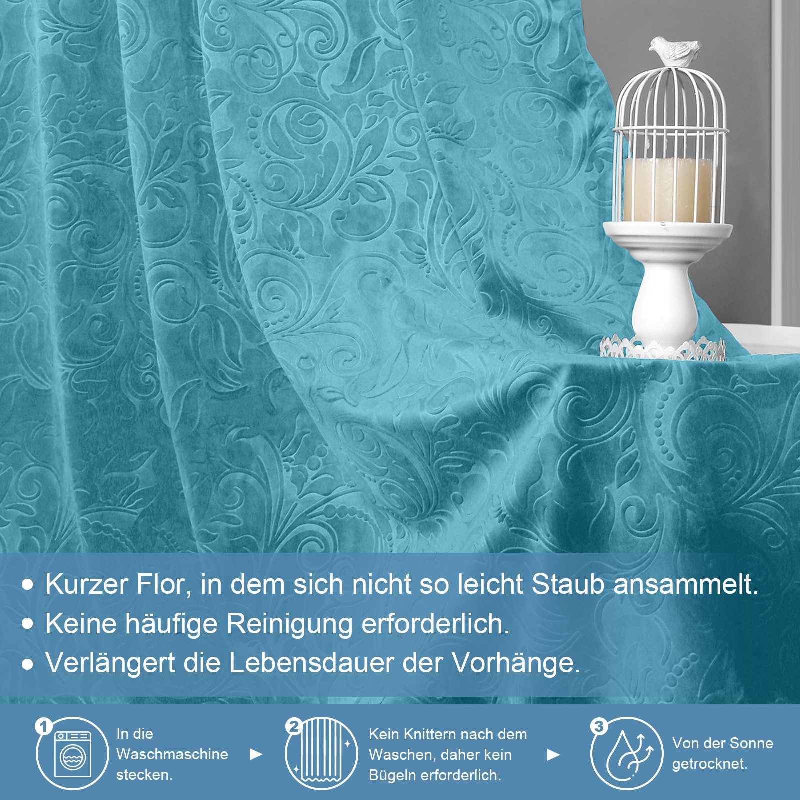 BTTO V&G Vorhang Gardinen Blickdicht Vorhang Samt Velvet Kräuselband (2 St), blickdicht, Vorhang Wohnzimmer – Bild 5 von 5