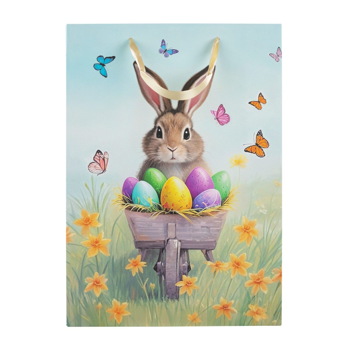 Idena Tragetasche Geschenktasche - Ostern, Hase braun mit Eiern, 25 x 34,5 x 8,5 cm