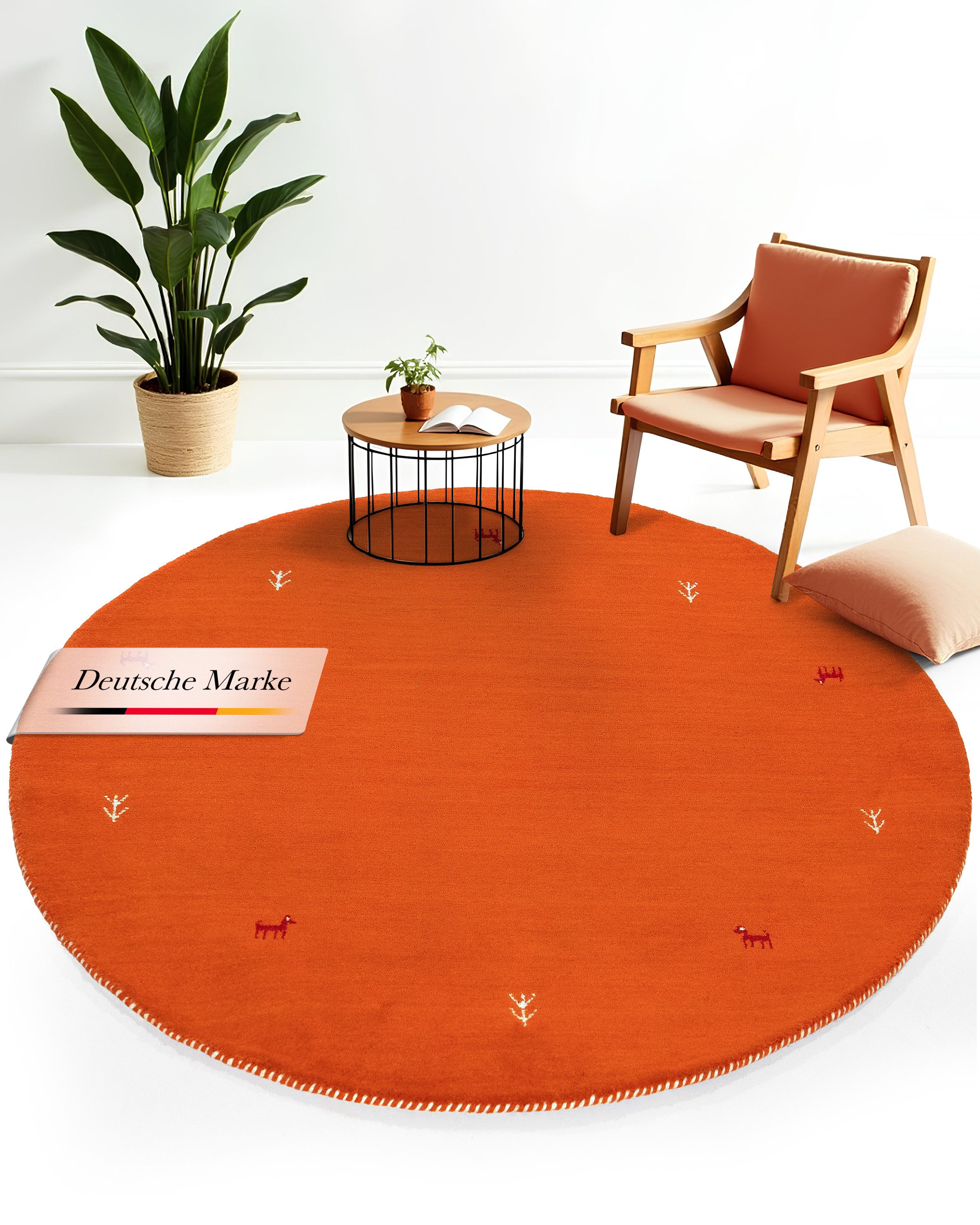 carpetfine Wollteppich Gabbeh Uni, rund, Höhe: 15 mm, reine Wolle handgewebt, Gabbeh Tiermotiv warmes Raumklima viele Größen