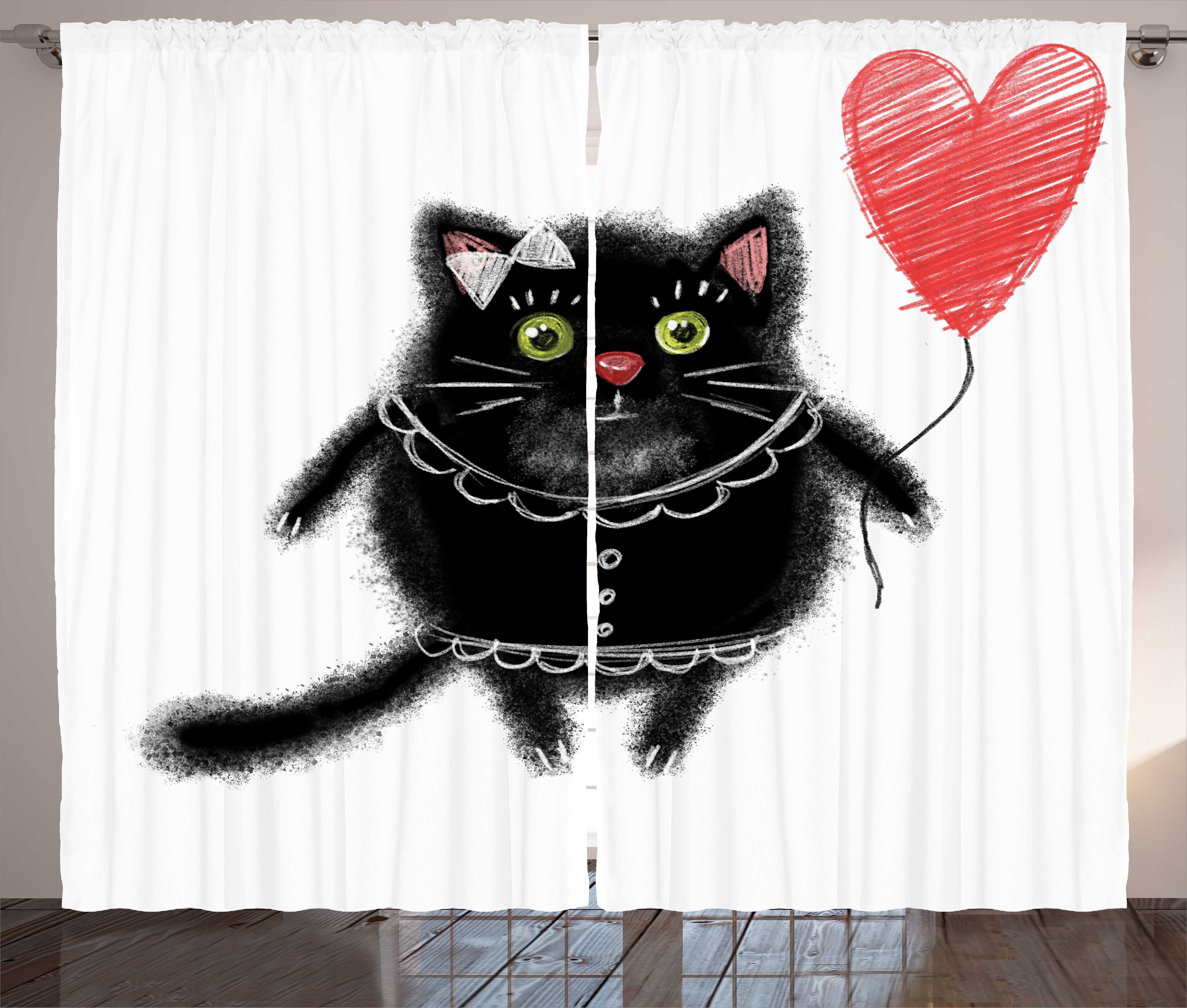 Gardine mit Abakuhaus, Kräuselband die Vorhang Herz-Ballon Schlafzimmer Katze, Schlaufen Haken, und Kätzchen