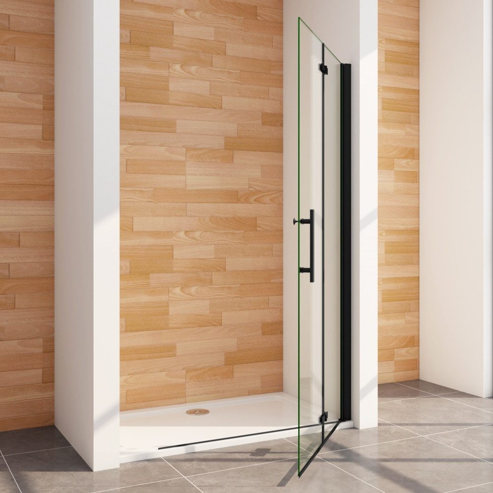 Duschparadies Dusch-Falttür 195cm Schwarz Walk in Dusche Falttür Scharniertür Duschabtrennung, 70x195 cm, Easyclean Sicherheitsglas, beidseitig montierbar