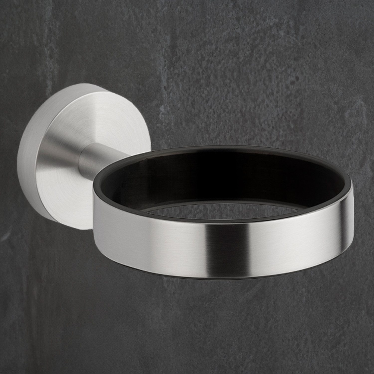 Bürstenking Haartrocknerhalter Bürstenking Föhnhalter Ø 86 mm Edelstahl matt, Wandmontage, Serie 190, (Set)