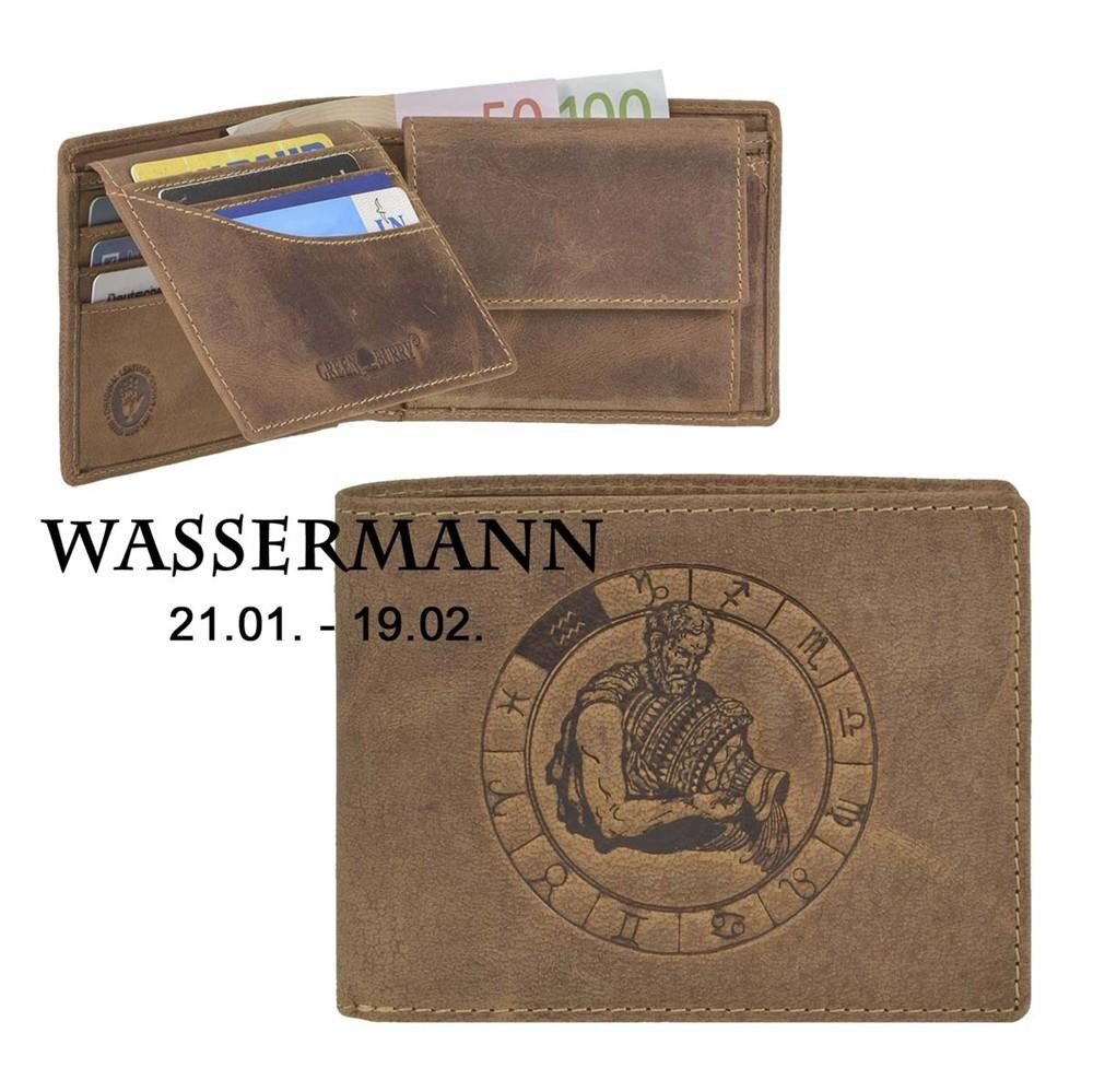 Greenburry Geldbörse Vintage (oA), Portemonnaie, Lederbörse, Sternzeichen-Prägung Wassermann