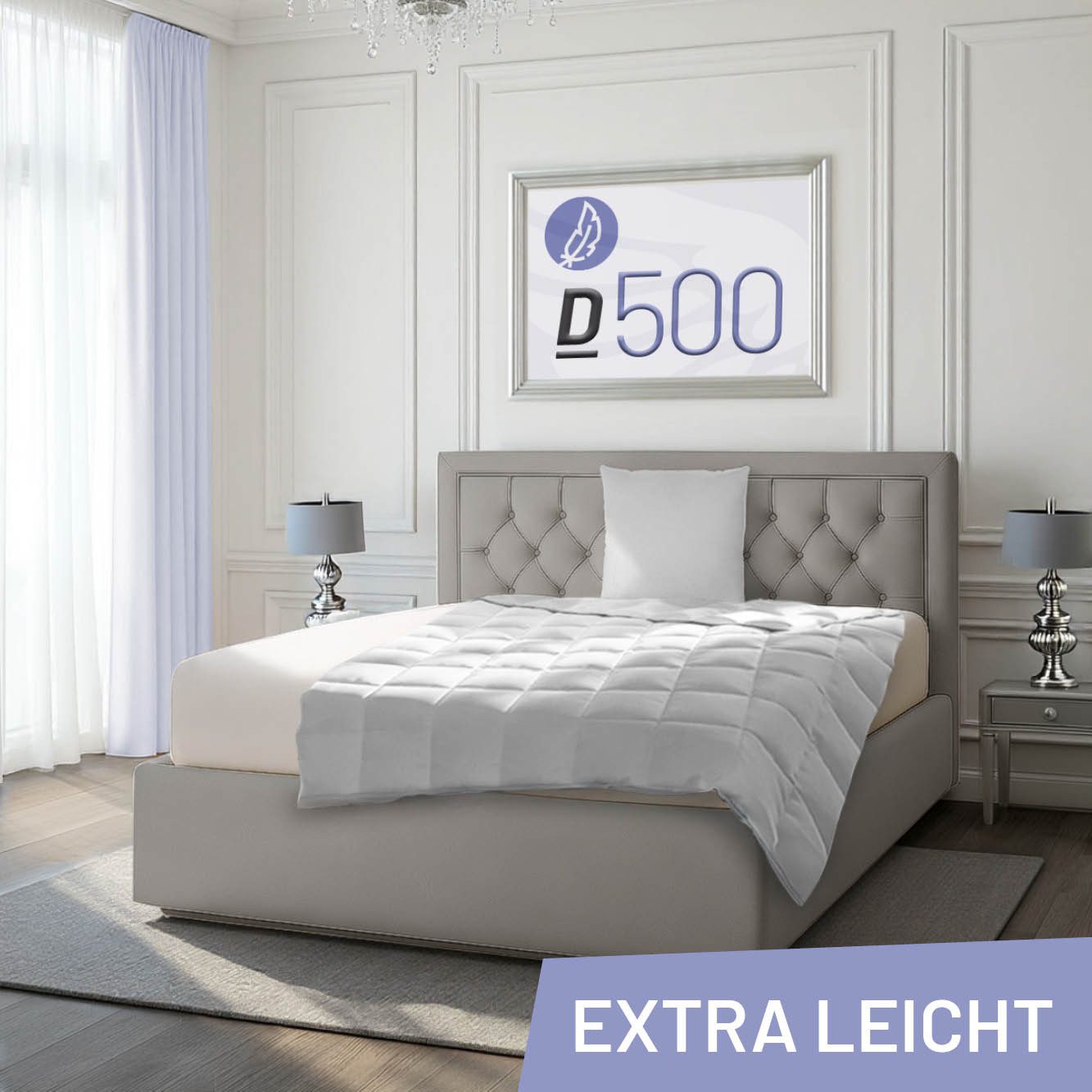 Schlafstil Gänsedaunenbettdecke D500, Füllung: 90% Gänsedaunen, Klasse I, Downpass zertifiziert, Bezug: 100% Baumwolle, Made in Green, Hausstauballergiker geeignet, hergestellt in Deutschland