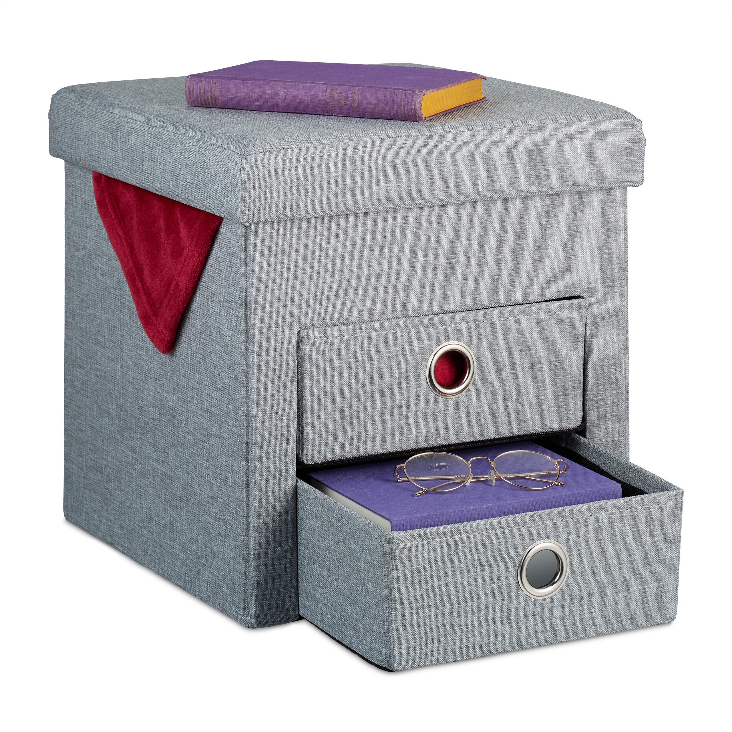 relaxdays Stauraumhocker Sitzhocker mit Stauraum 2 Schubladen, grau günstig online kaufen