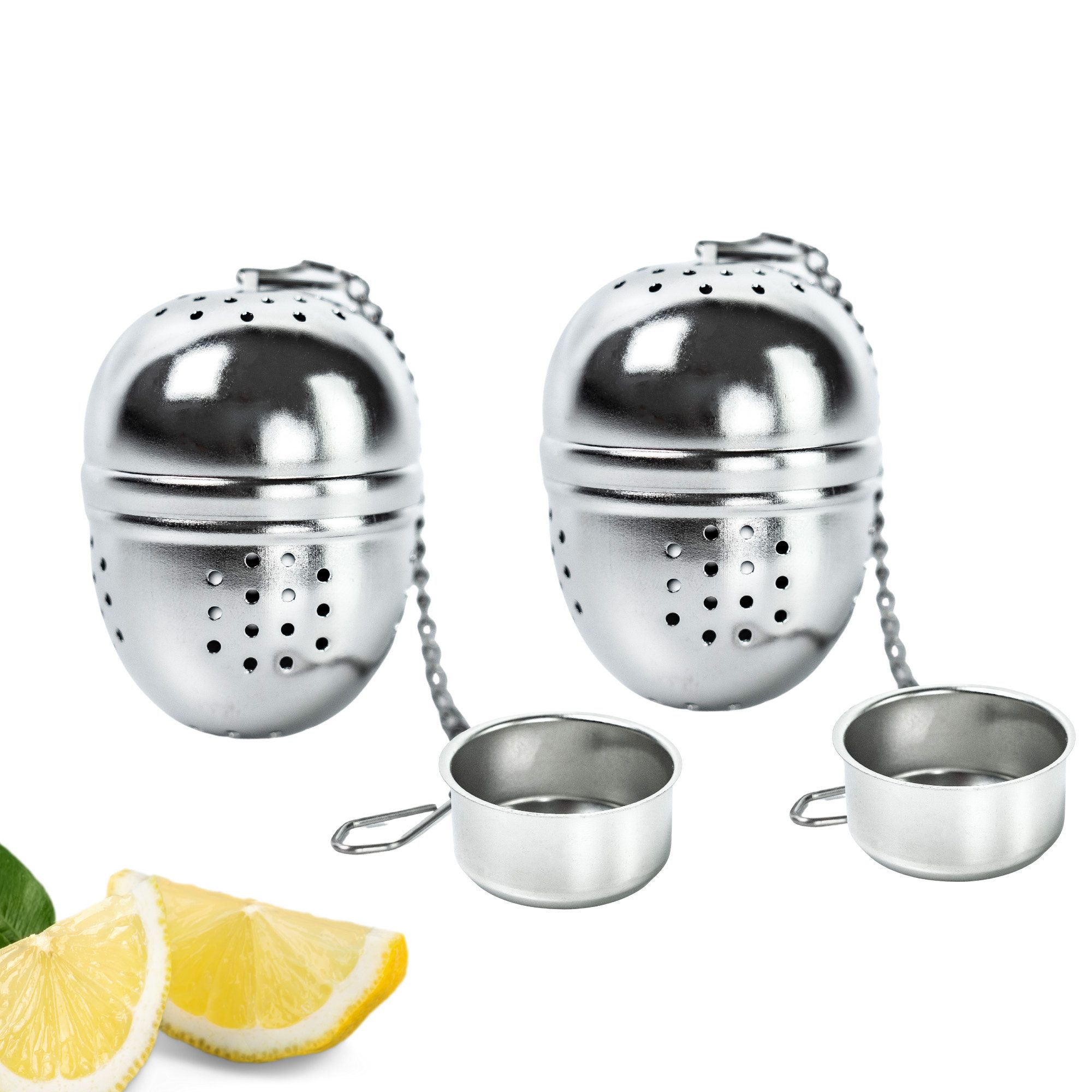 Thiru Teesieb Premium Teeei & Gewürzsieb Edelstahl inkl. Untersetzer, Teeei 2er