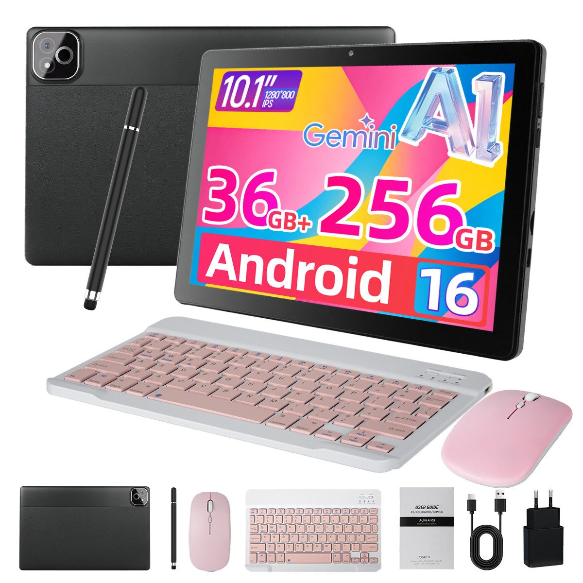 Happybe 10 Zoll Android 16 Octa-Core 36(6+30)GB RAM 256GB 6000 mAh HD 1280×800 Tablet (10.1", 256 GB, Android)