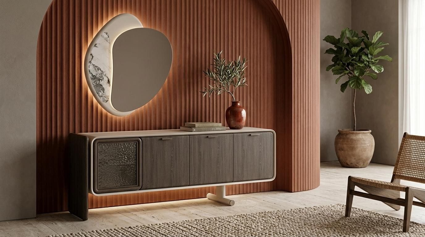 Xlmoebel Esszimmer-Set Konsole Spiegel Esszimmer Stil modern schwarz komfortabel, (2-St., 2-tlg)